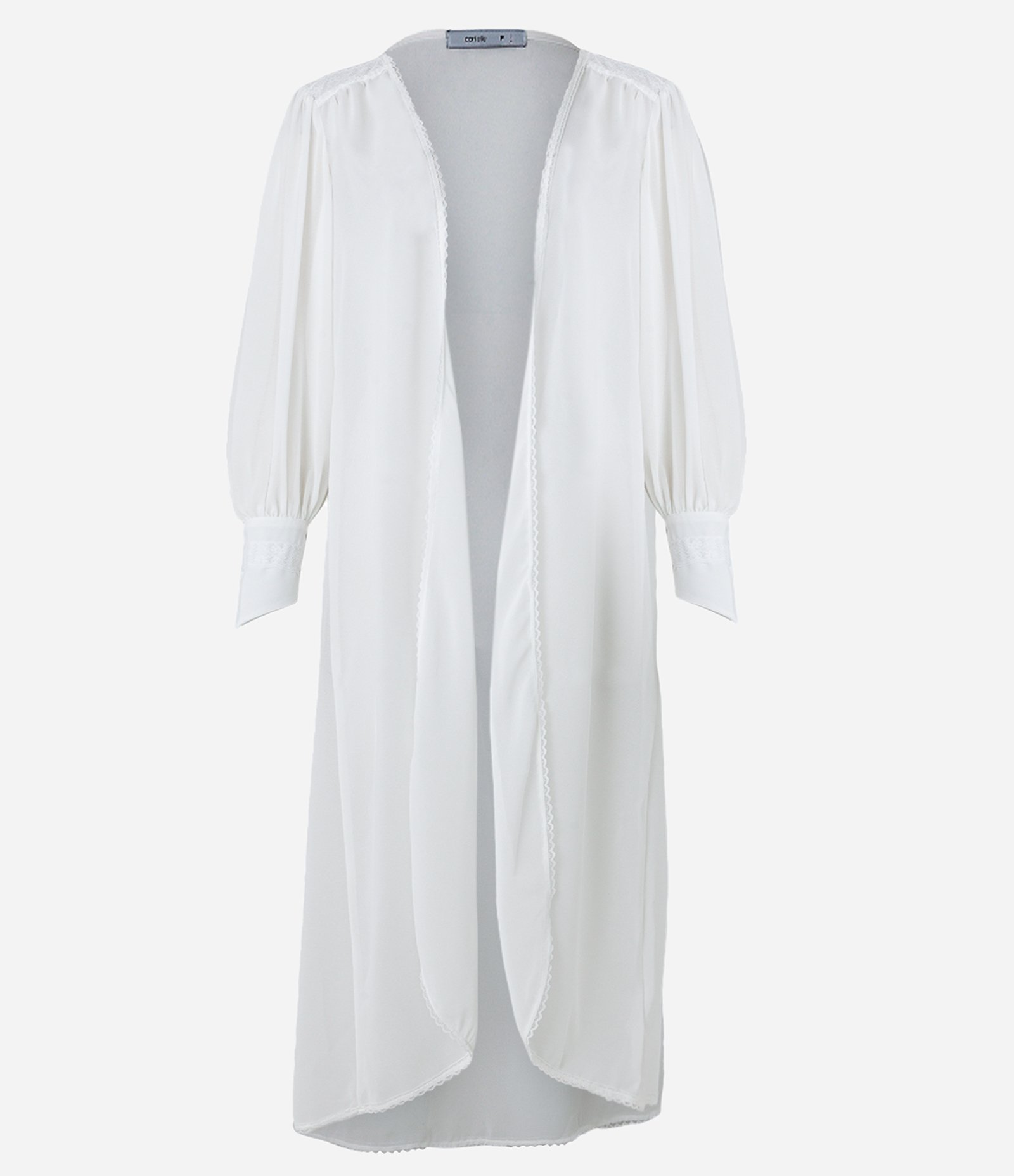 Camisa Super Alongada em Crepe com Texturas e Transparência Branco 7