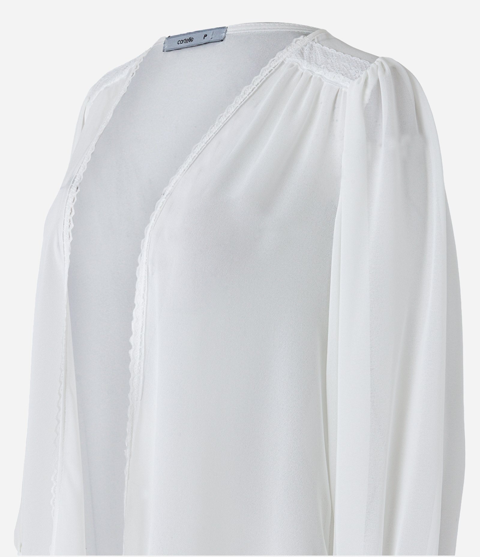 Camisa Super Alongada em Crepe com Texturas e Transparência Branco 8