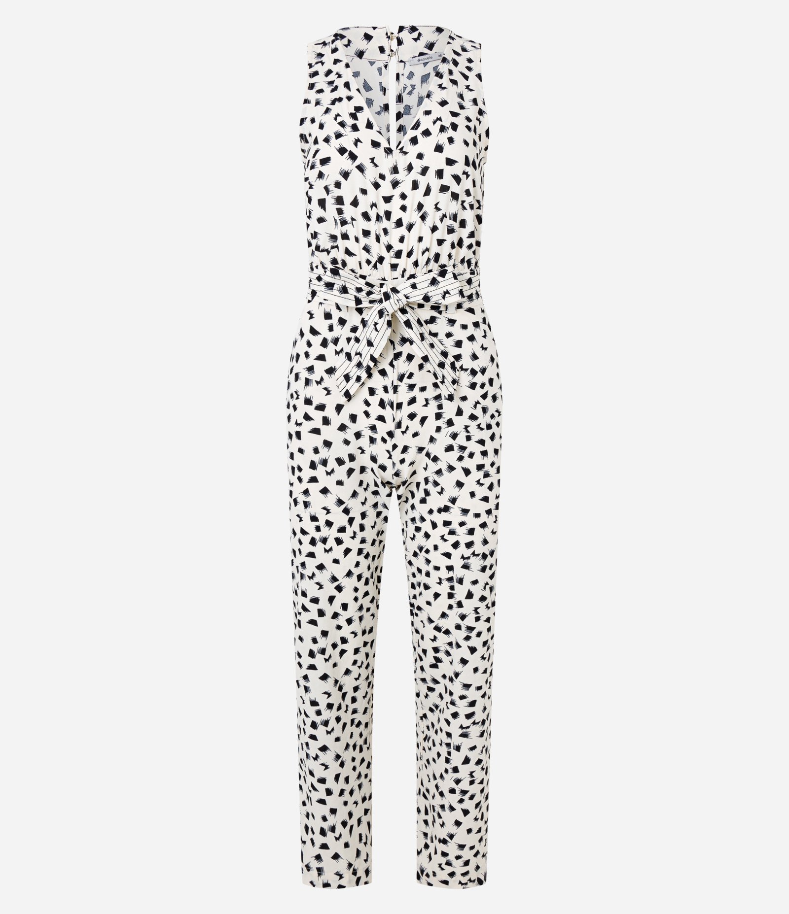 Macacão Longo Reto em Airflow com Cinto e Estampa Pincelada Bege/Preto 6