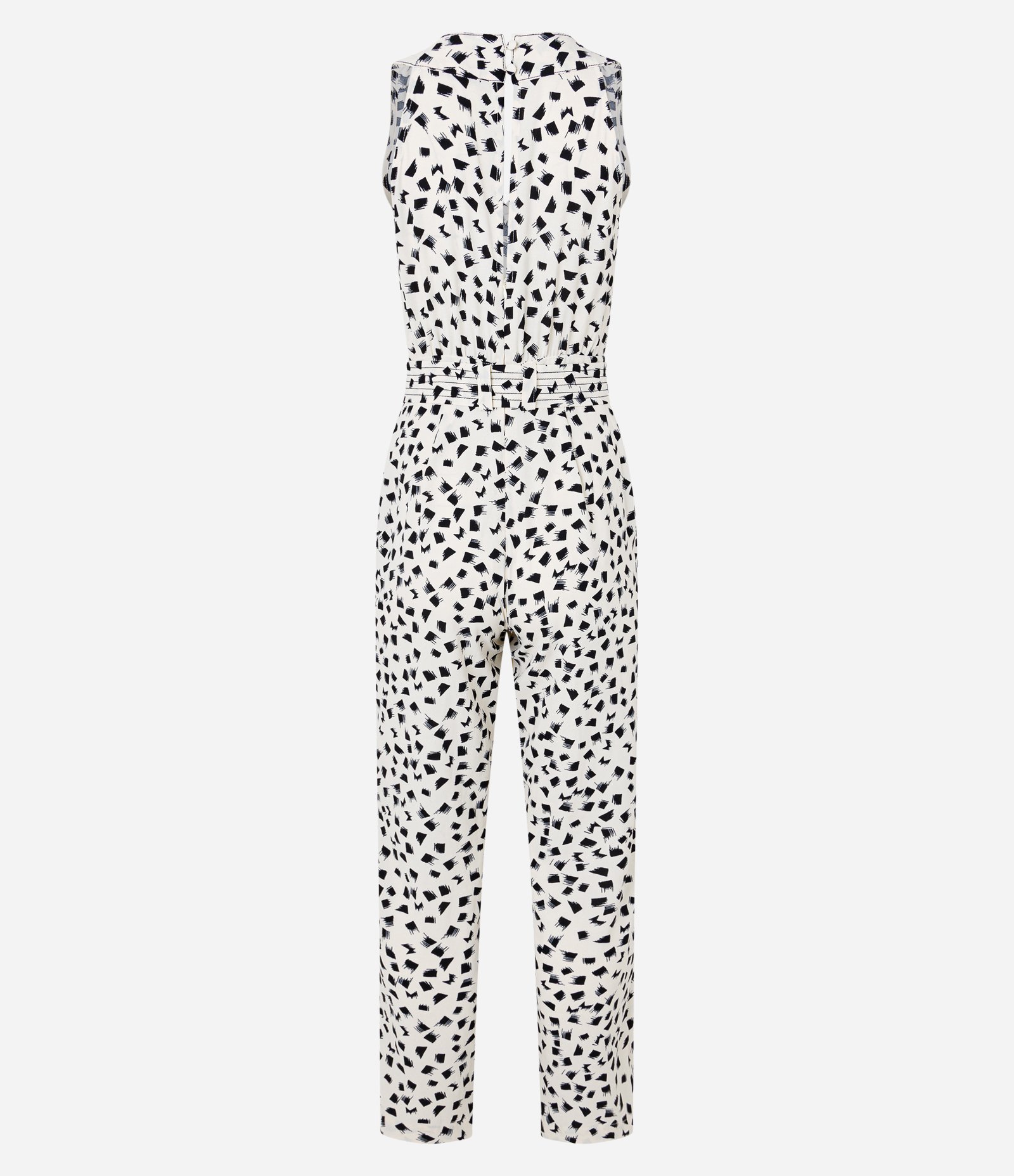 Macacão Longo Reto em Airflow com Cinto e Estampa Pincelada Bege/Preto 7