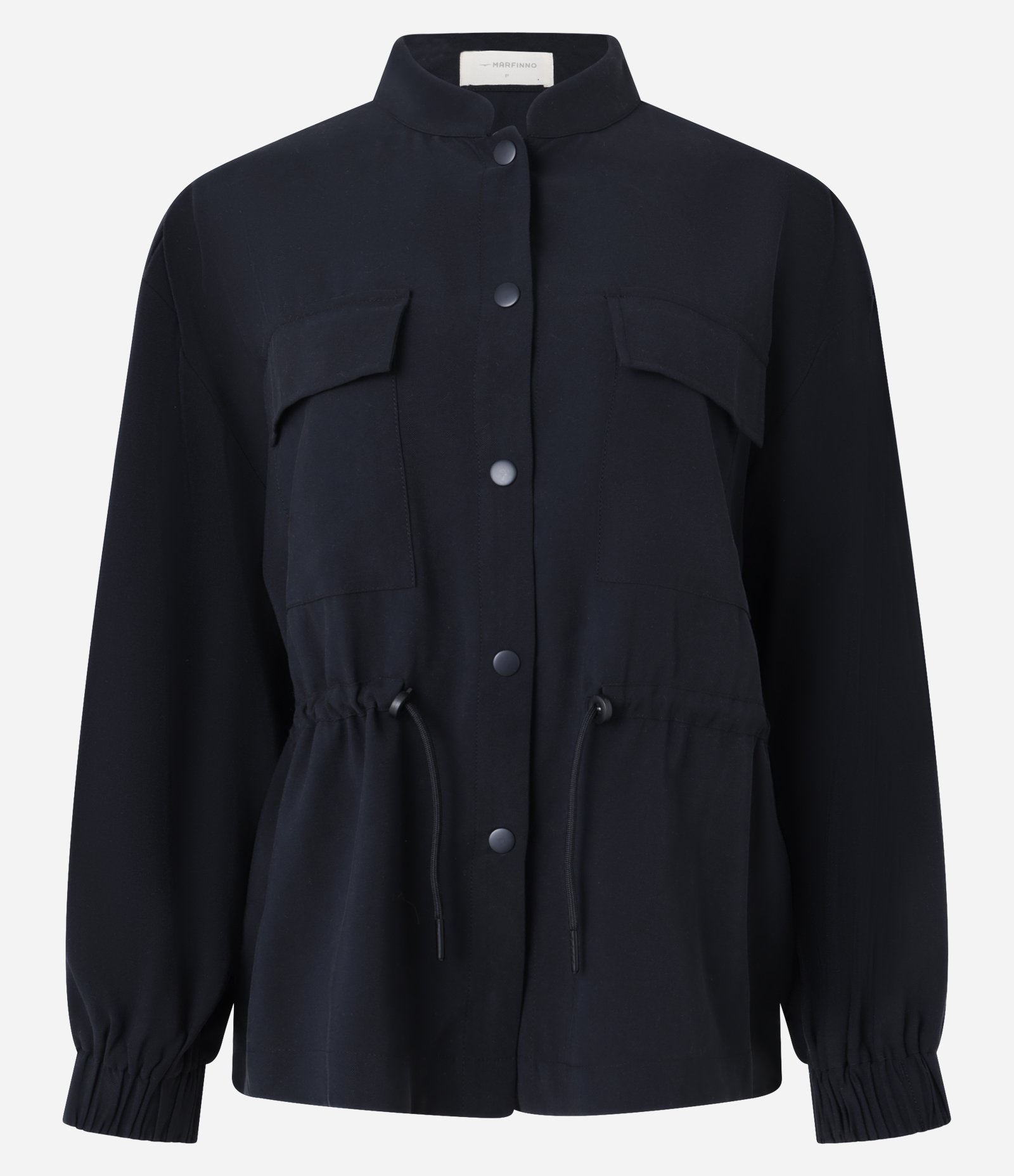 Jaqueta Parka em Viscose com Tencel na Cintura e Gola Alta Preto 7