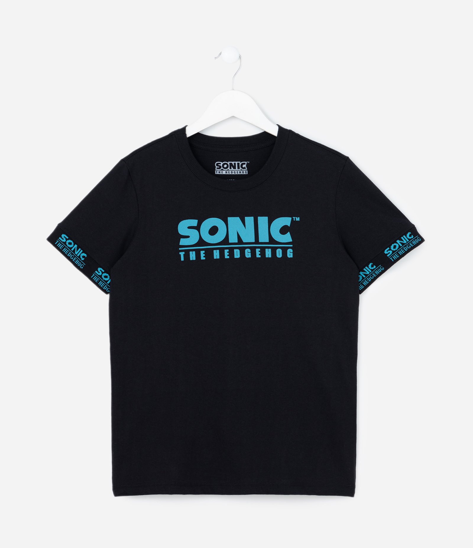 Camiseta Infantil com Estampa Sonic e Detalhe na Manga - Tam 4 a 12 Anos Preto 1