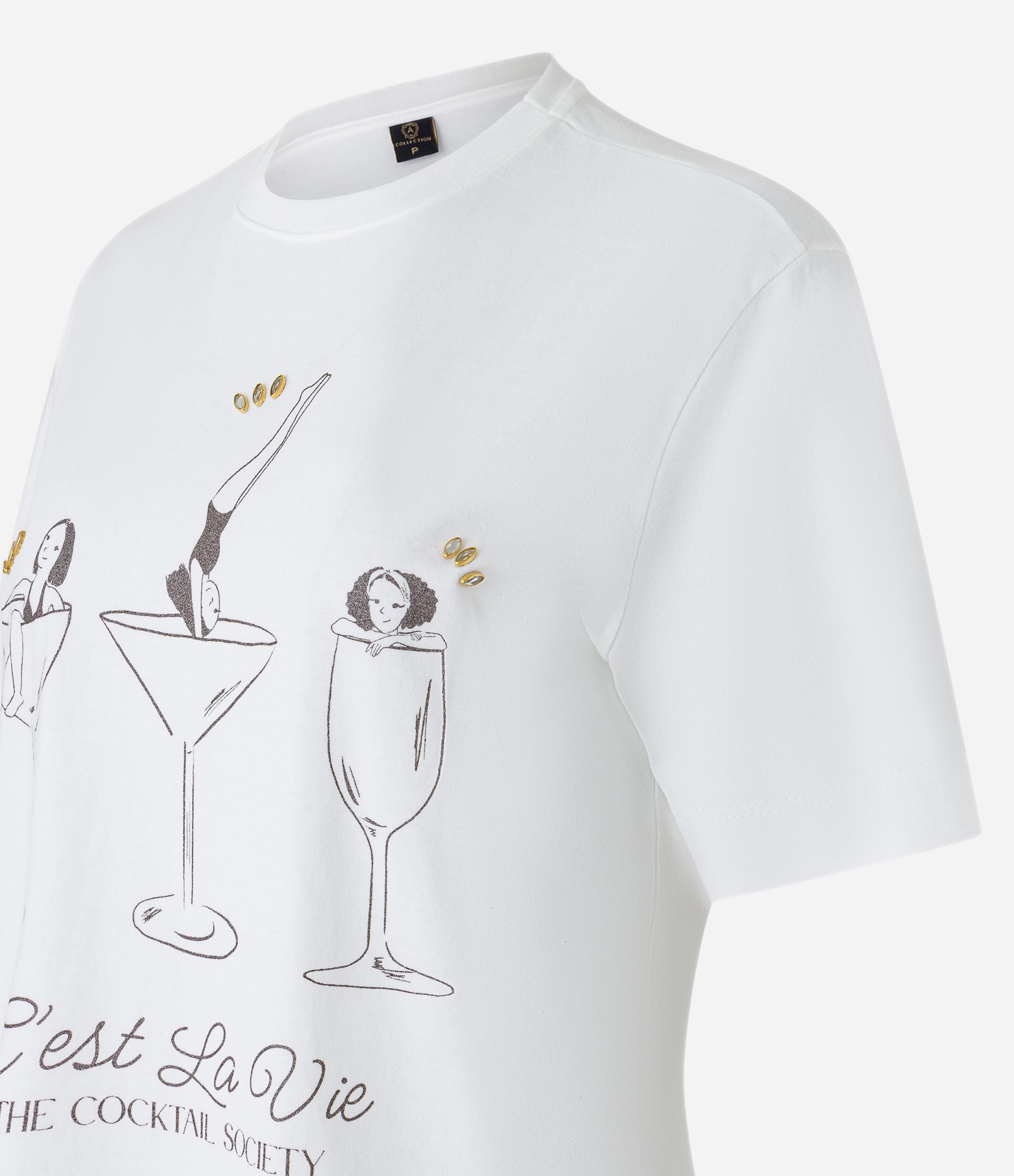 Camiseta em Algodão com Estampa Cest la Vie com Foil Branco 6