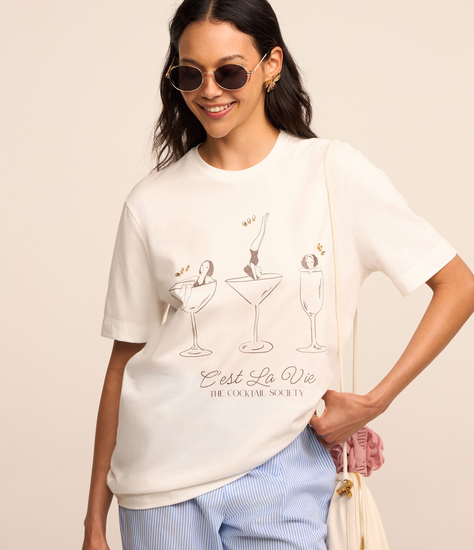 Camiseta em Algodão com Estampa Cest la Vie com Foil Branco 1