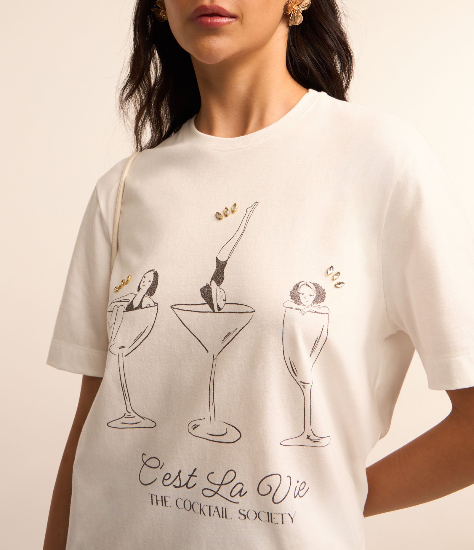 Camiseta em Algodão com Estampa Cest la Vie com Foil Branco 4