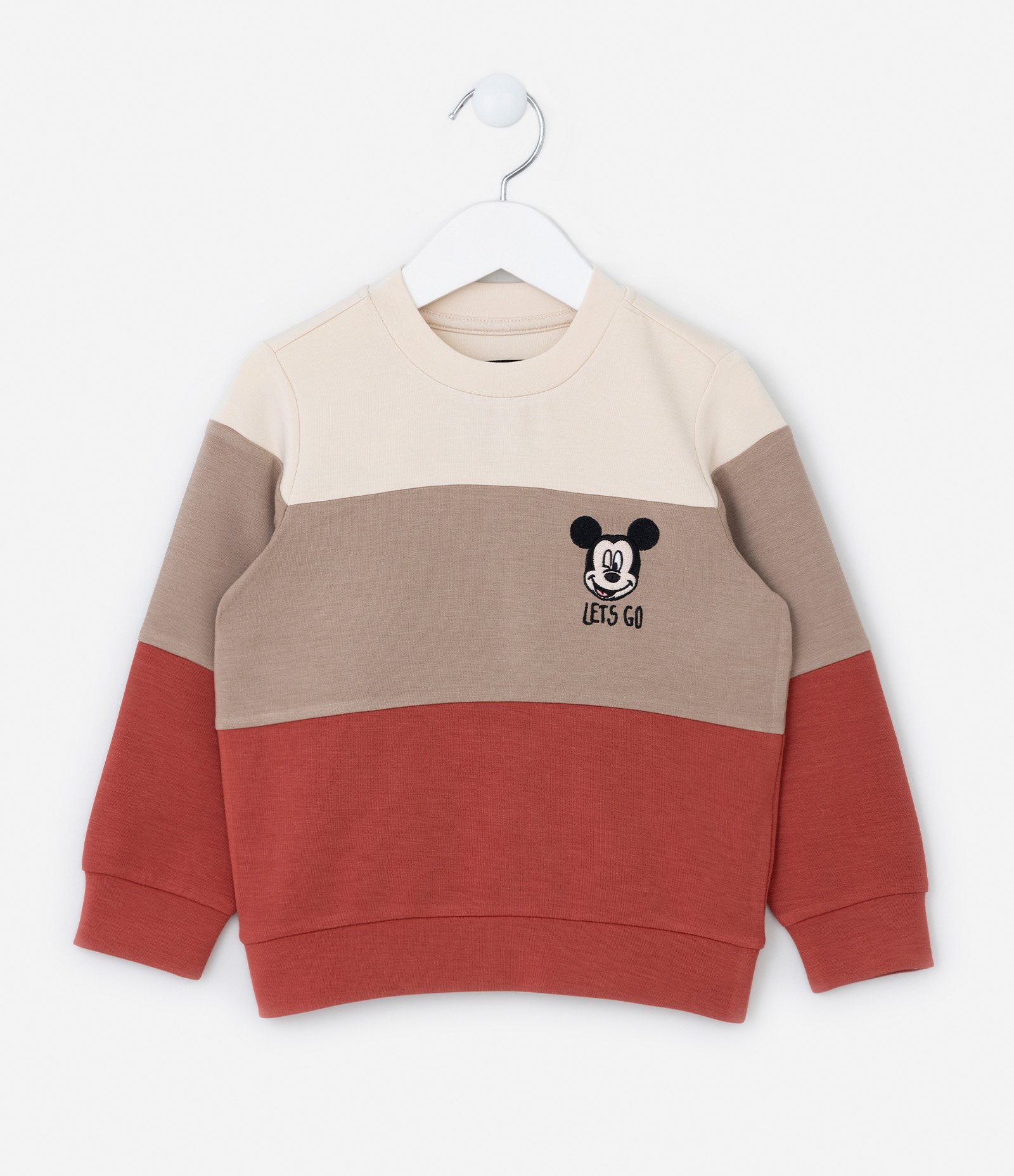 Blusão Infantil com Recortes e Bordado do Mickey - Tam 1 a 6 Anos Bege/Marrom/Terracota 1