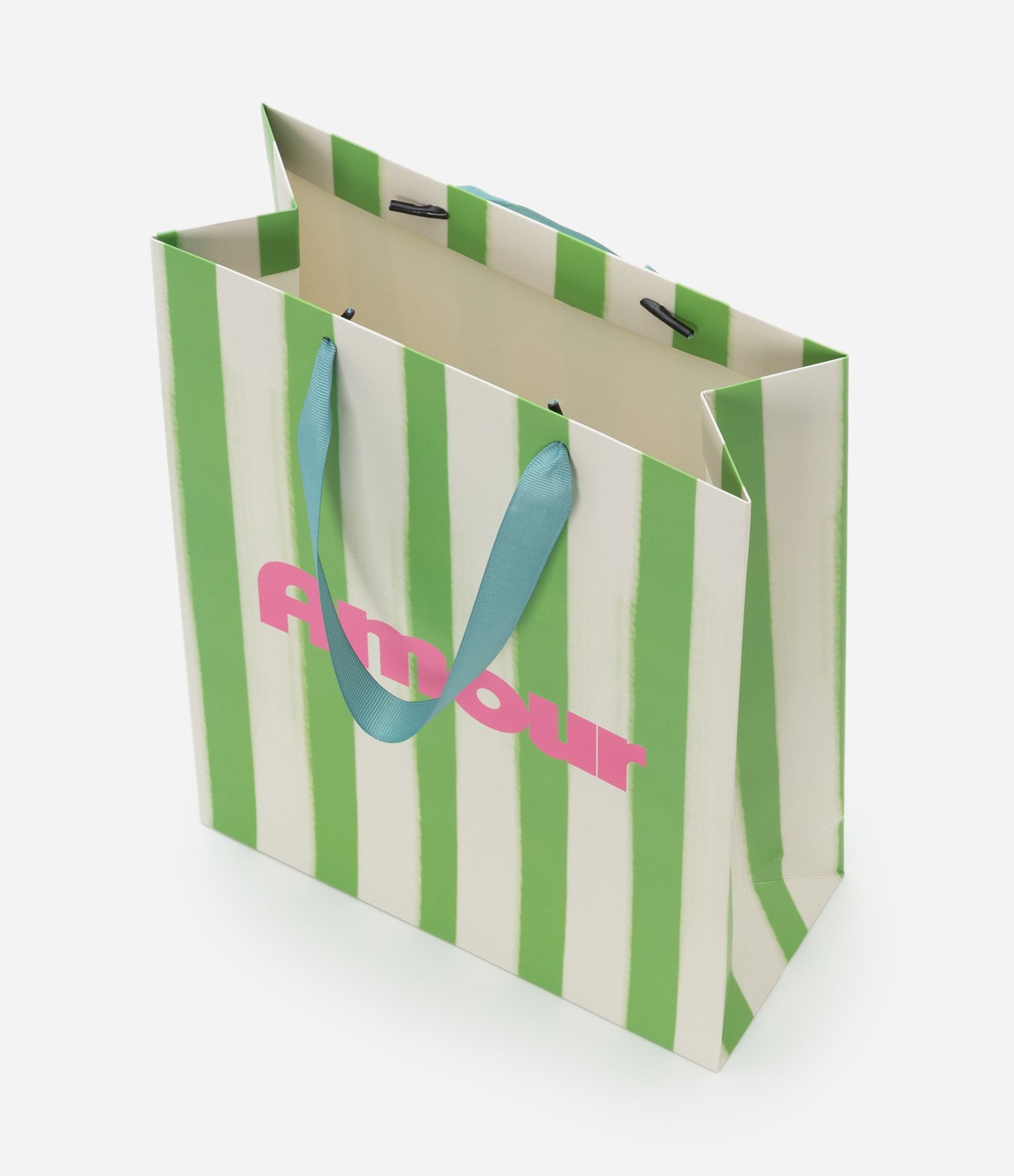 Embalagem de Presente Pequena Listrada com Estampa Lettering Amour Verde 2