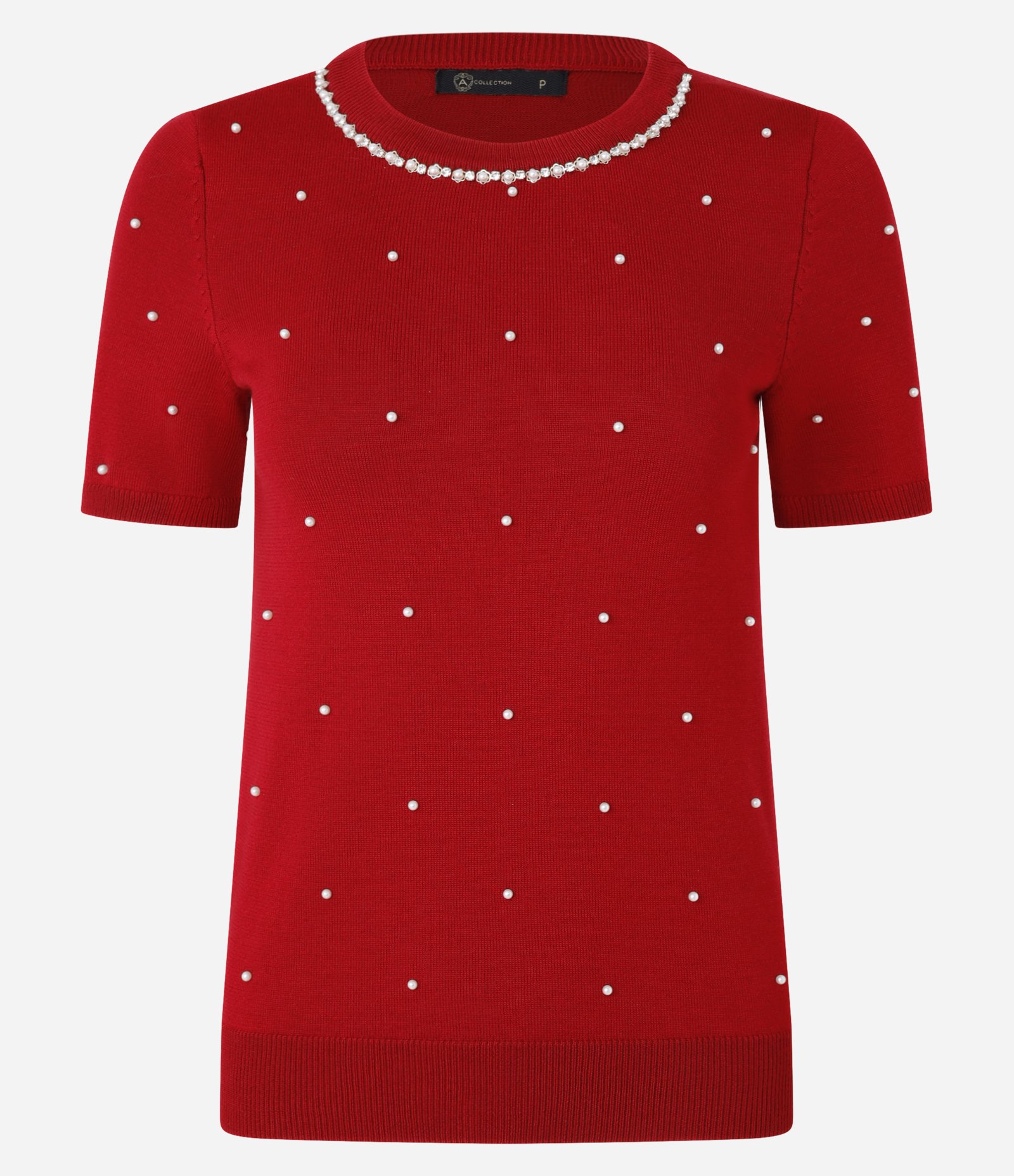 Blusa em Tricô com Aplicação de Pérolas e Strass Vermelho 5