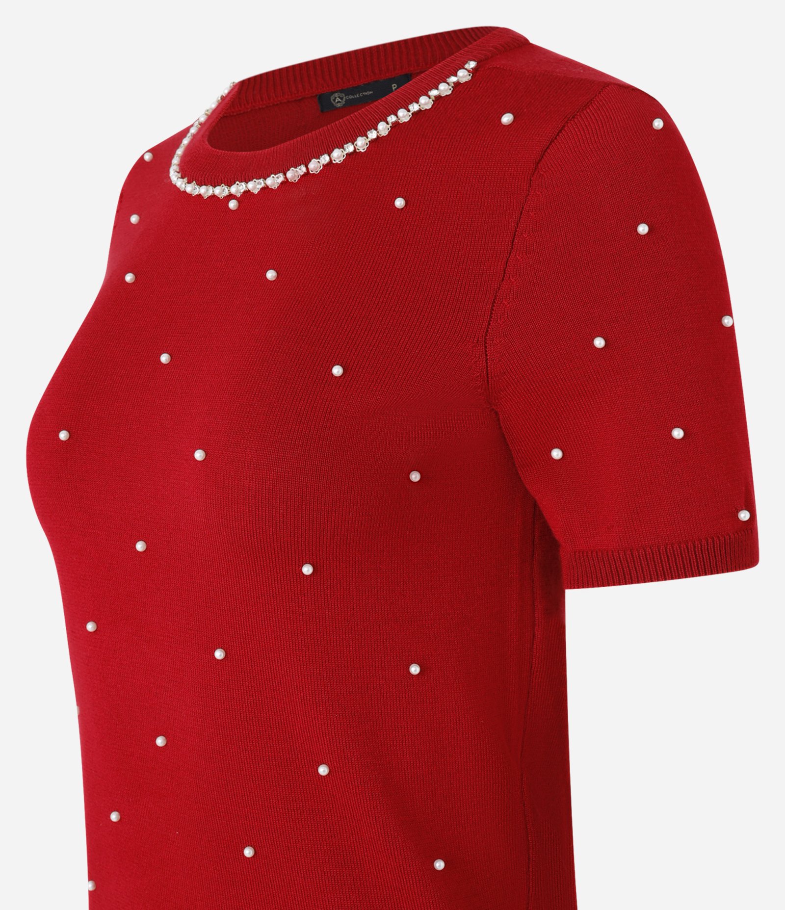 Blusa em Tricô com Aplicação de Pérolas e Strass Vermelho 7
