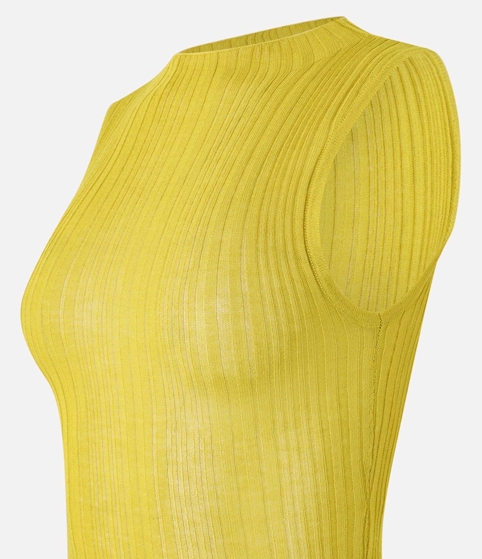 Blusa Canelada em Tricô com Gola Redonda Ajustada Amarelo 6