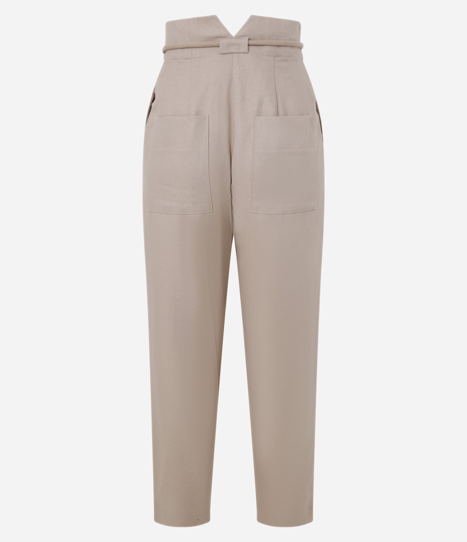 Calca Cenoura em Viscolinho com Pregas Frontais e Amarração no Cós Bege 2