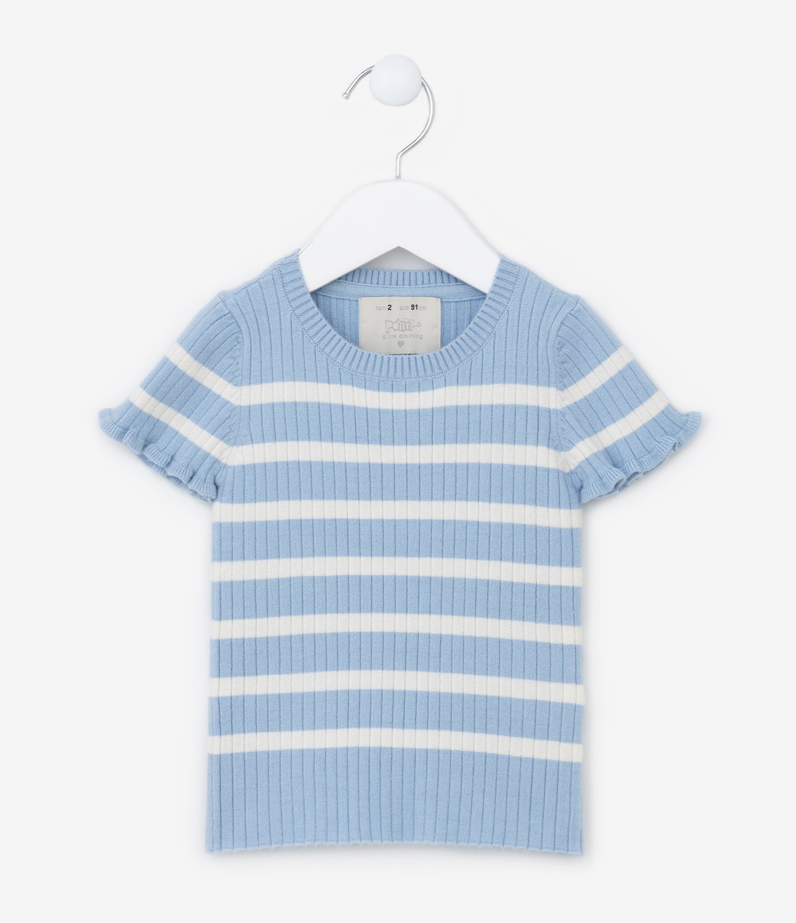 Blusa Infantil Canelada e Estampa de Listras - Tam 1 a 5 Anos Azul/Branco 1