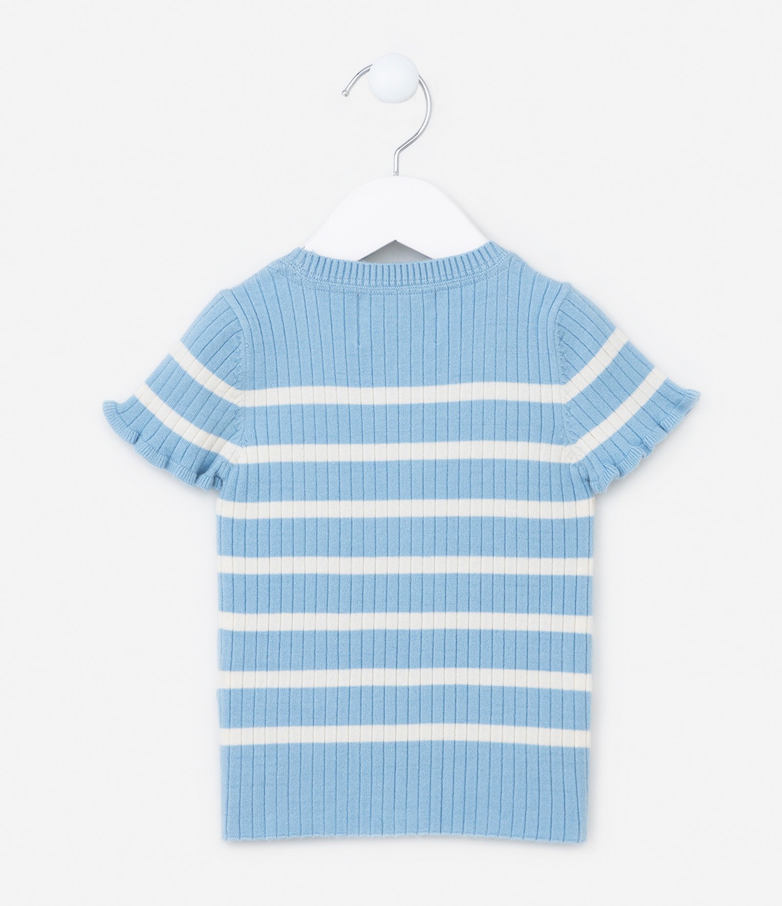 Blusa Infantil Canelada e Estampa de Listras - Tam 1 a 5 Anos Azul/Branco 2