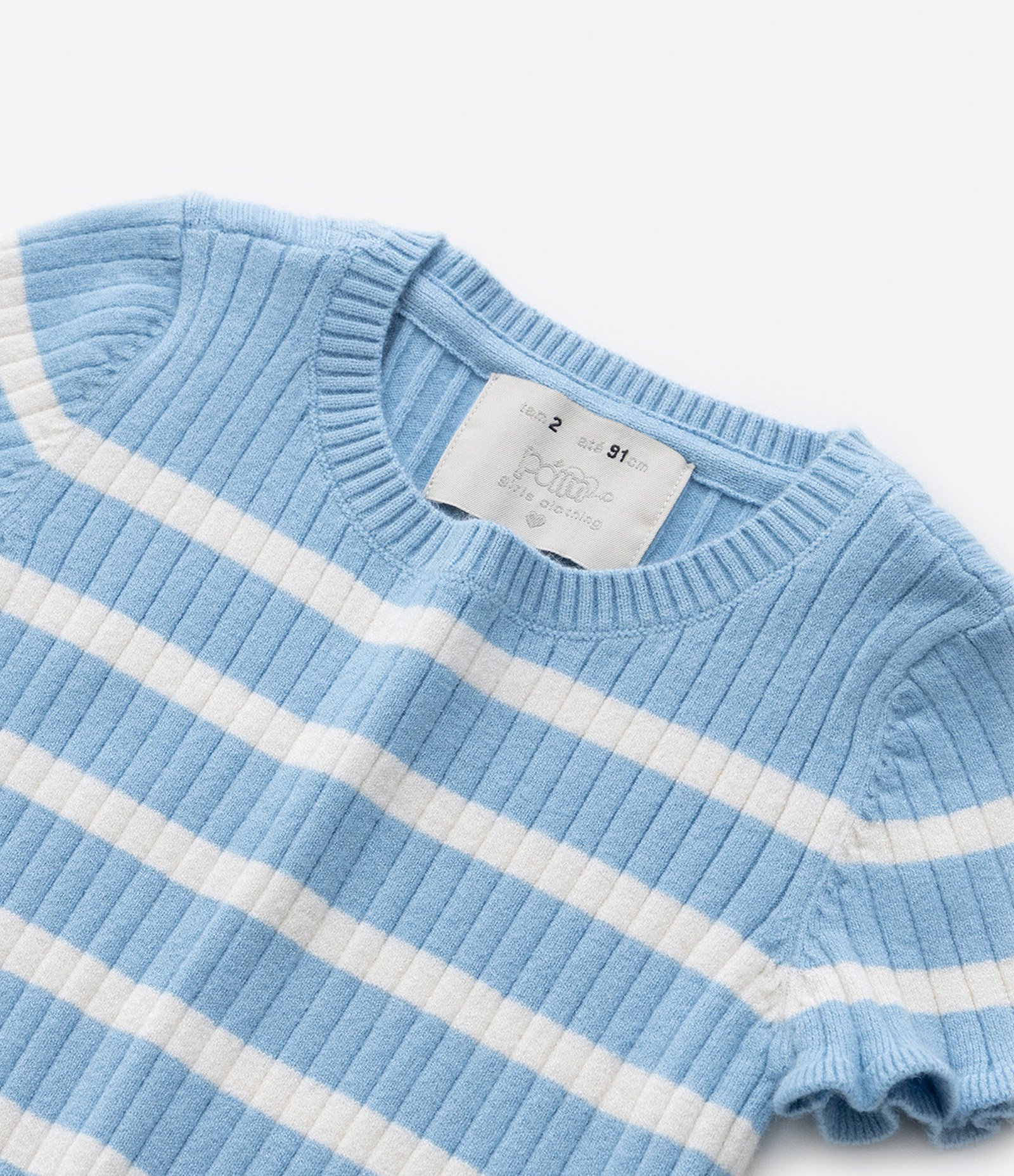 Blusa Infantil Canelada e Estampa de Listras - Tam 1 a 5 Anos Azul/Branco 3