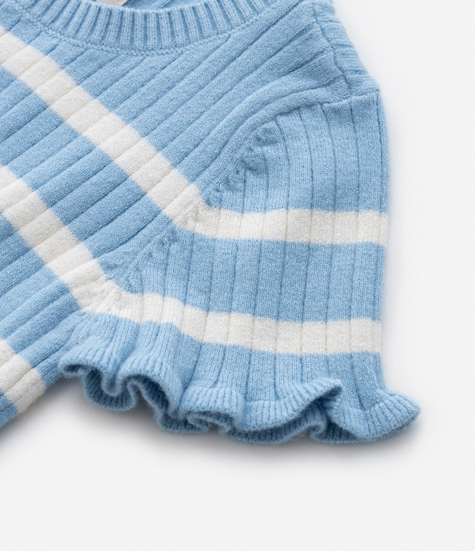 Blusa Infantil Canelada e Estampa de Listras - Tam 1 a 5 Anos Azul/Branco 5