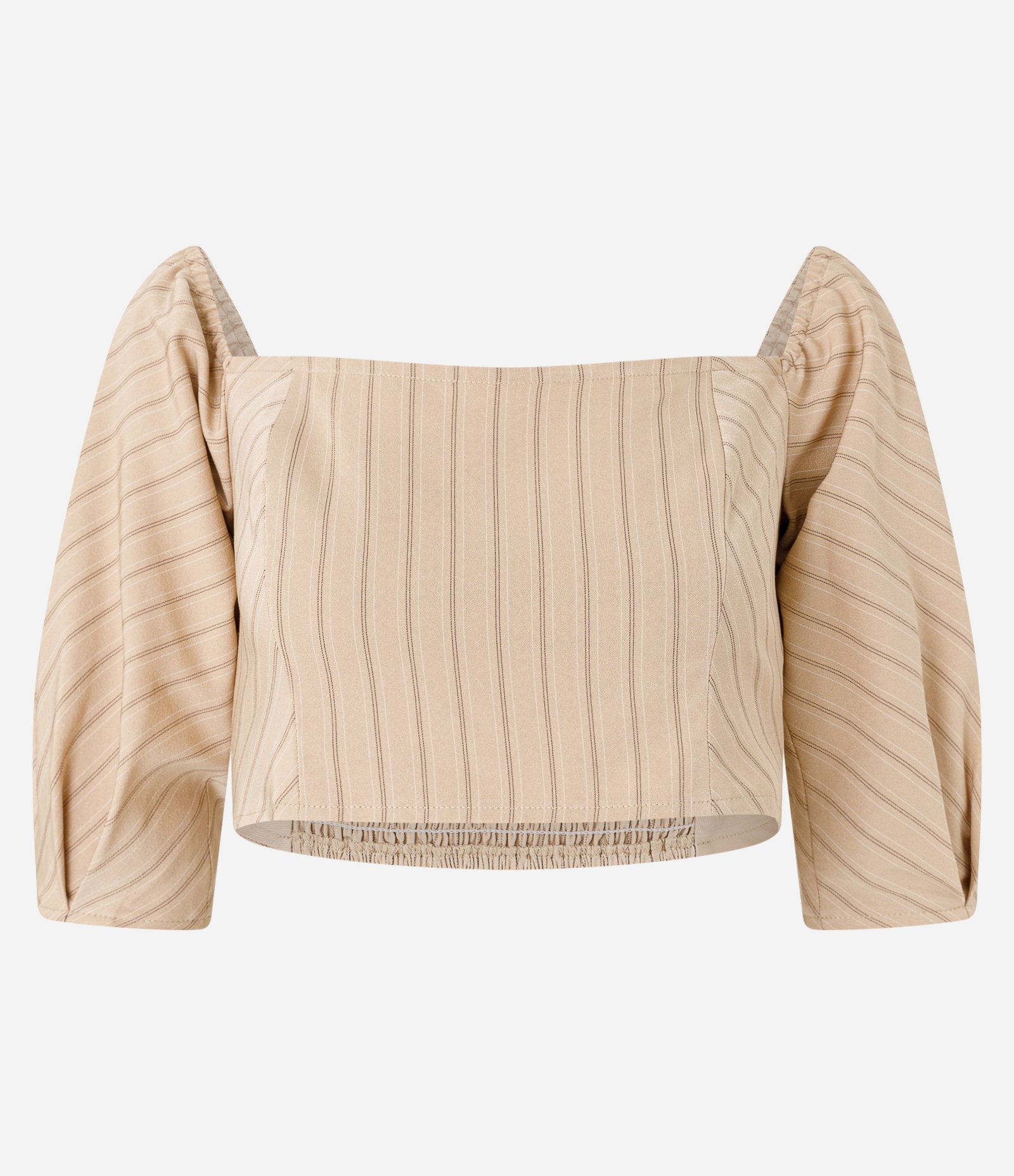 Blusa Ombro a Ombro Alfaiatada com Manga Bufante Bege 6
