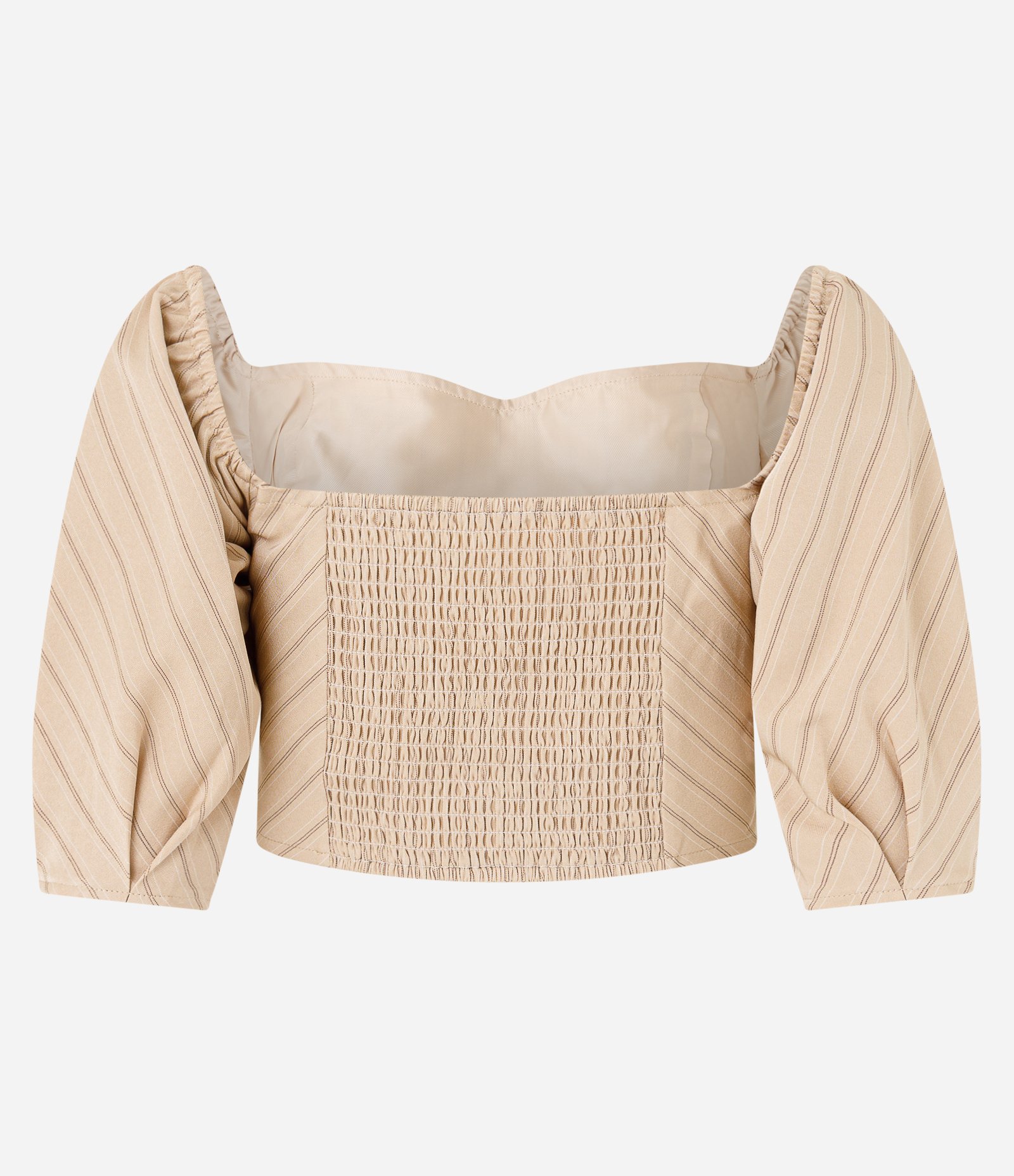 Blusa Ombro a Ombro Alfaiatada com Manga Bufante Bege 7
