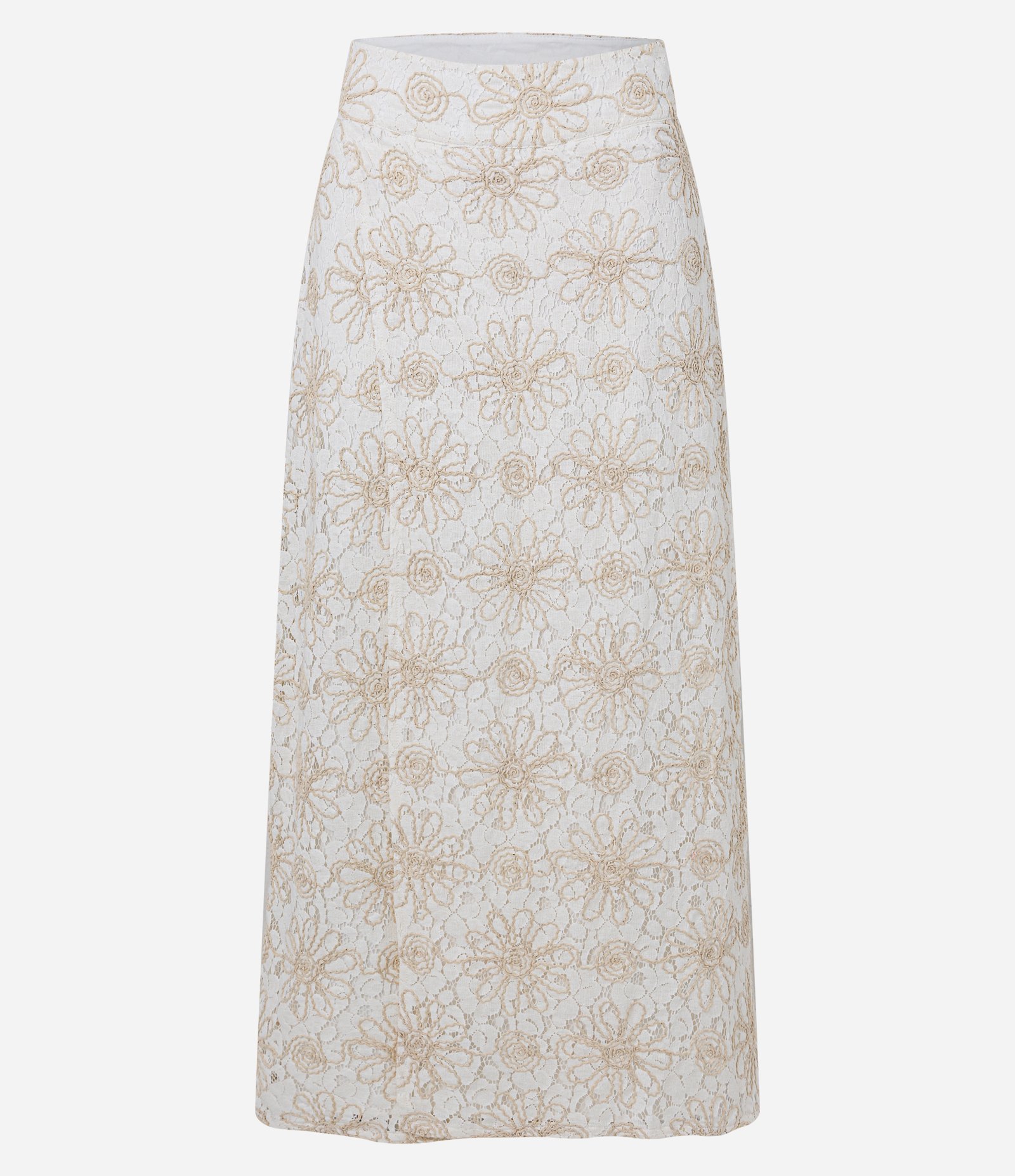 Saia Longa em Algodão Texturizado com Renda Floral Off White 5