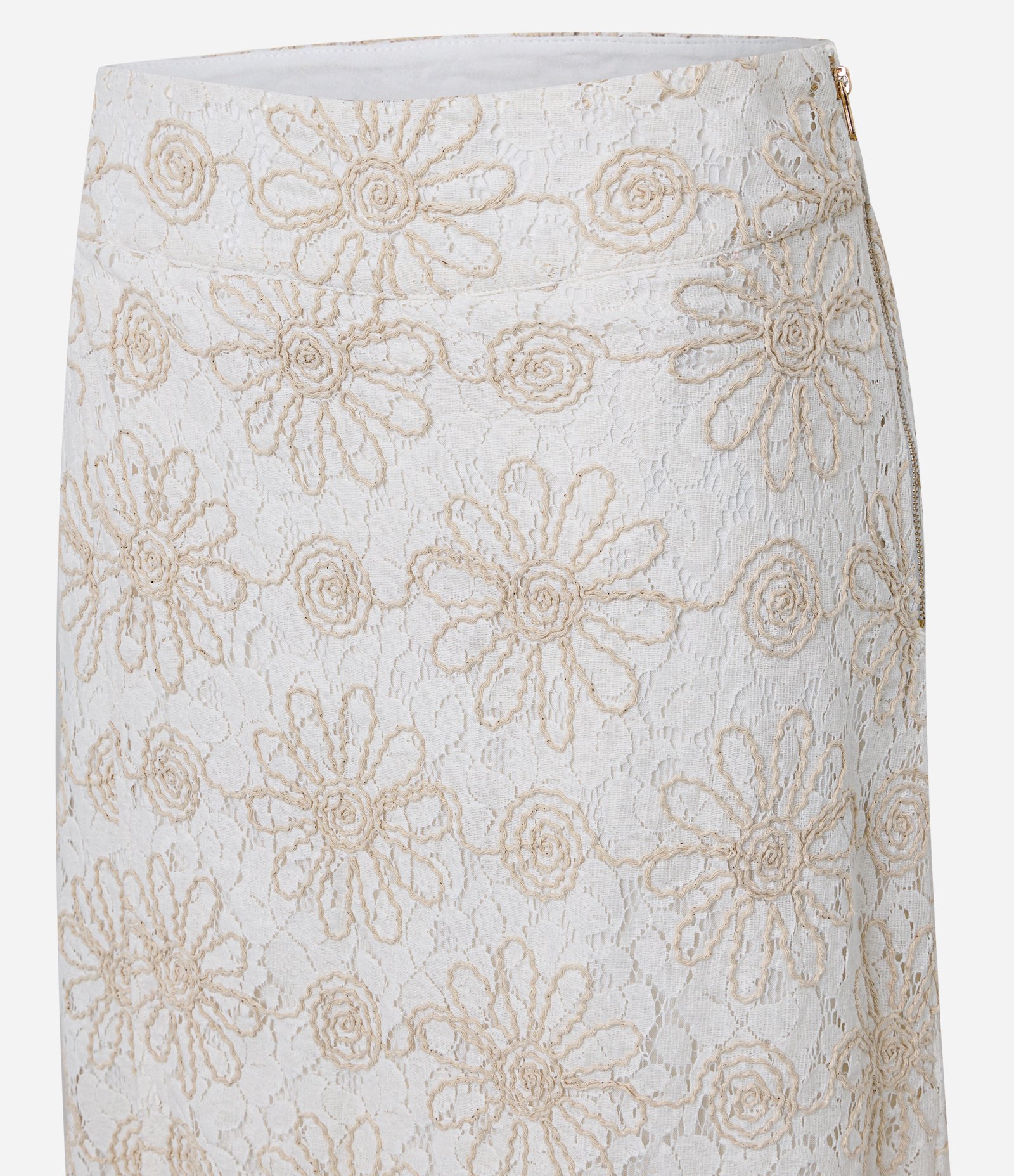 Saia Longa em Algodão Texturizado com Renda Floral Off White 6