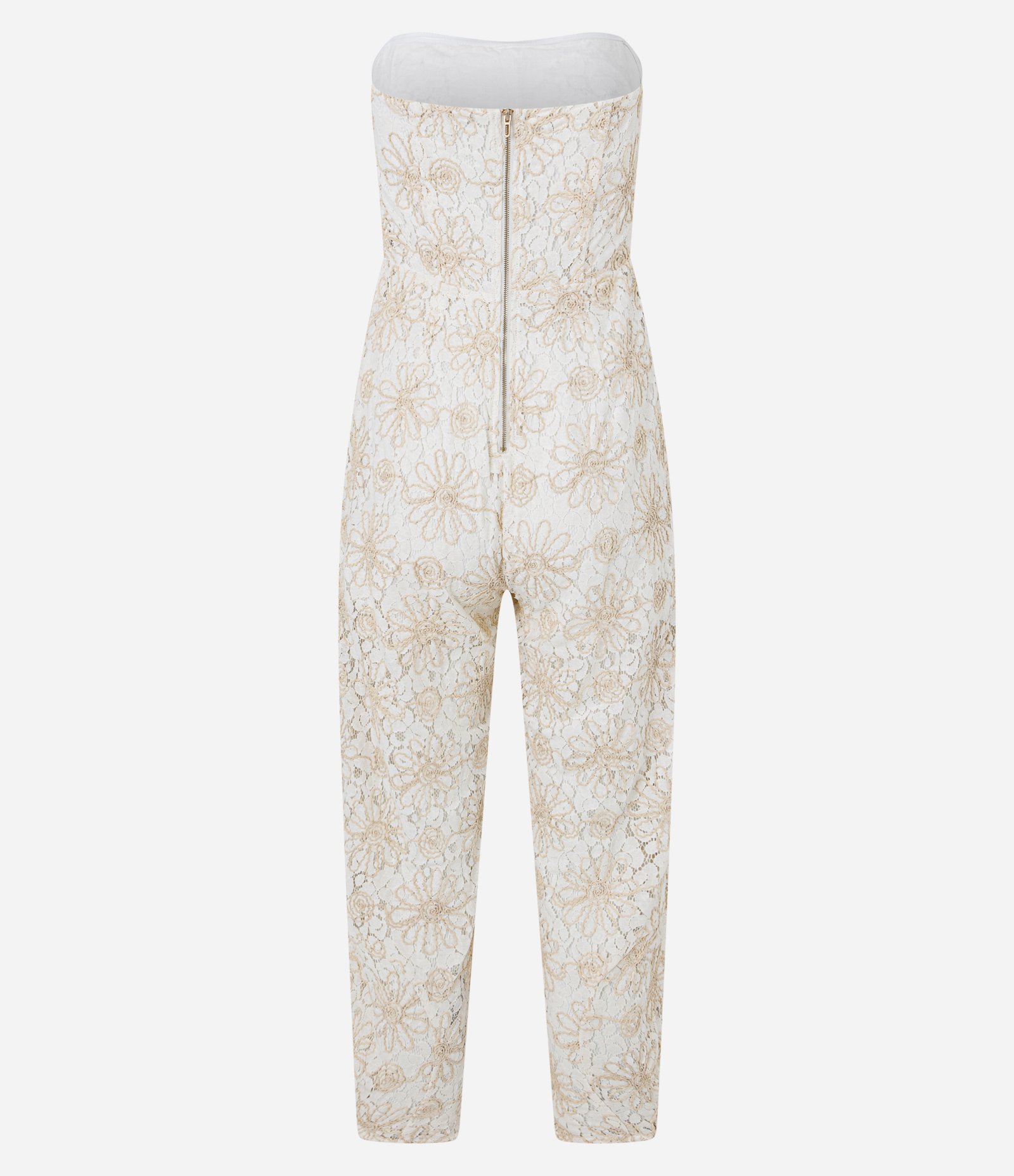 Macacão Tomara que Caia Texturizado com Renda Off White 7