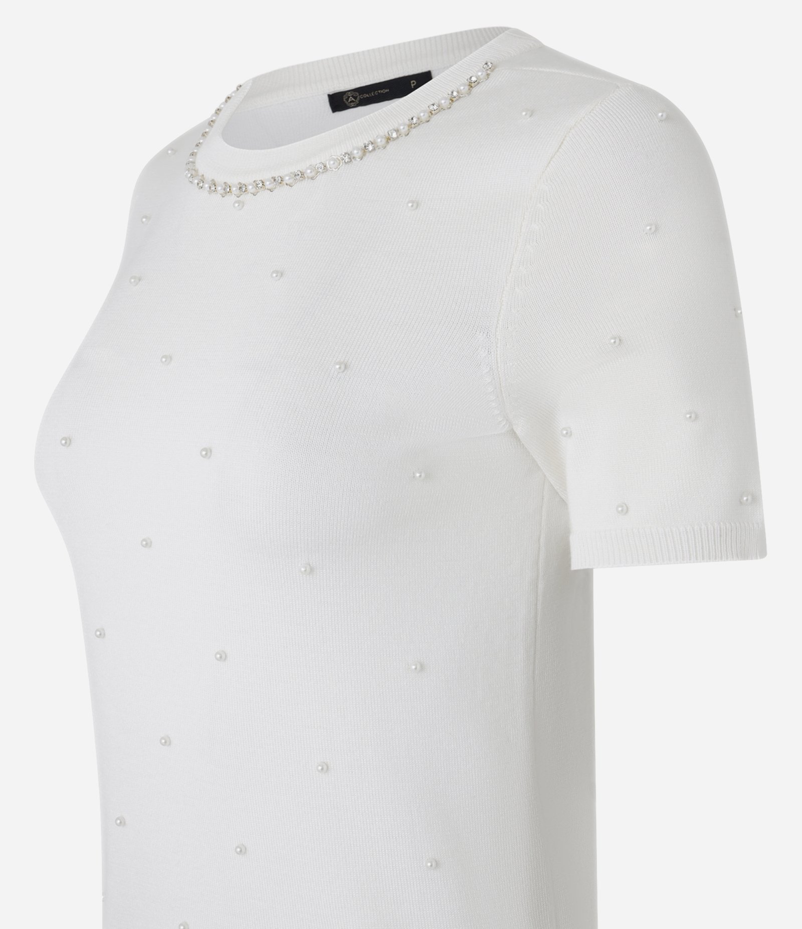 Blusa em Tricô com Aplicação de Pérolas e Strass Branco 6