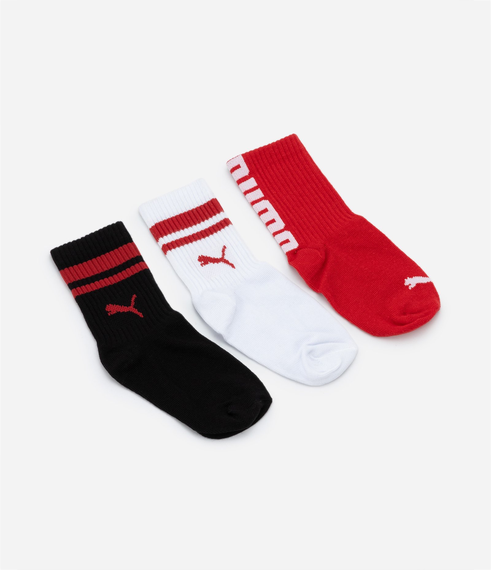 Kit 03 Meias Infantis de Cano Médio Puma - Tam 25 ao 39 Preto/Branco/Vermelho 1