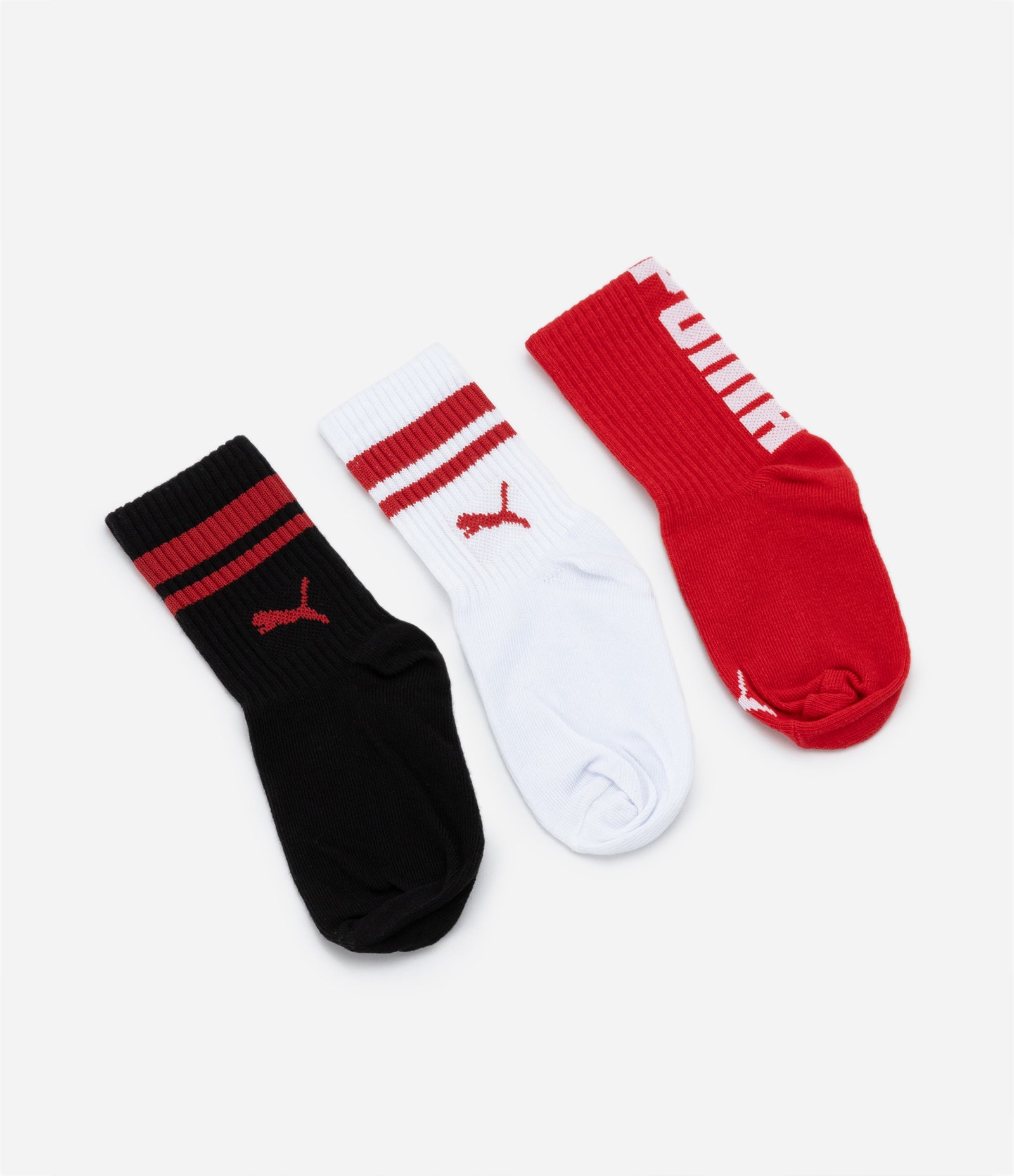 Kit 03 Meias Infantis de Cano Médio Puma - Tam 25 ao 39 Preto/Branco/Vermelho 2
