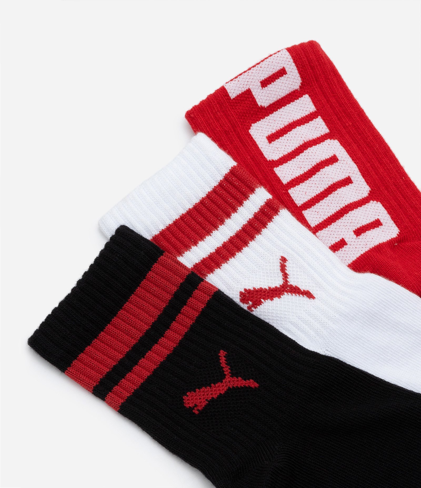 Kit 03 Meias Infantis de Cano Médio Puma - Tam 25 ao 39 Preto/Branco/Vermelho 3