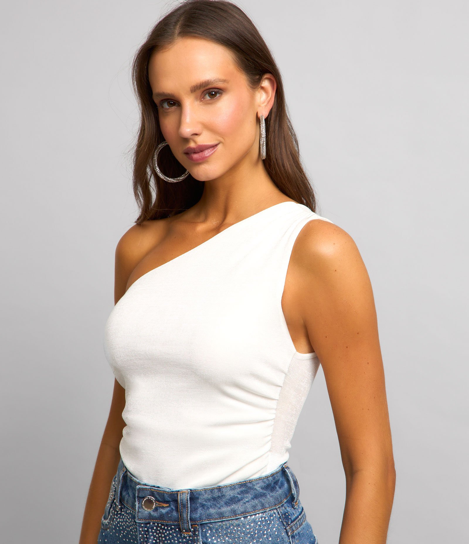 Body com Um Ombro Só e Franzidos Laterais 1