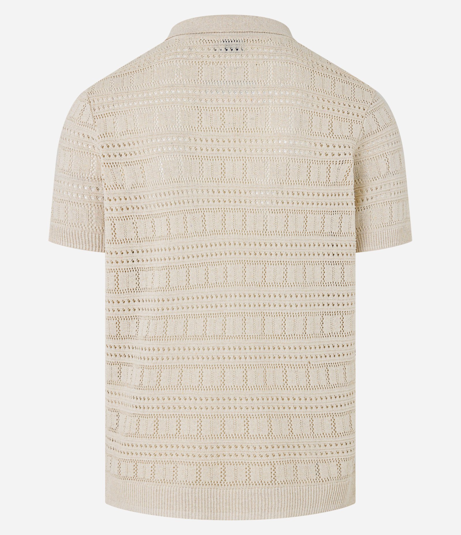 Camiseta Polo com Textura Patchwork e Gola em V Bege 7