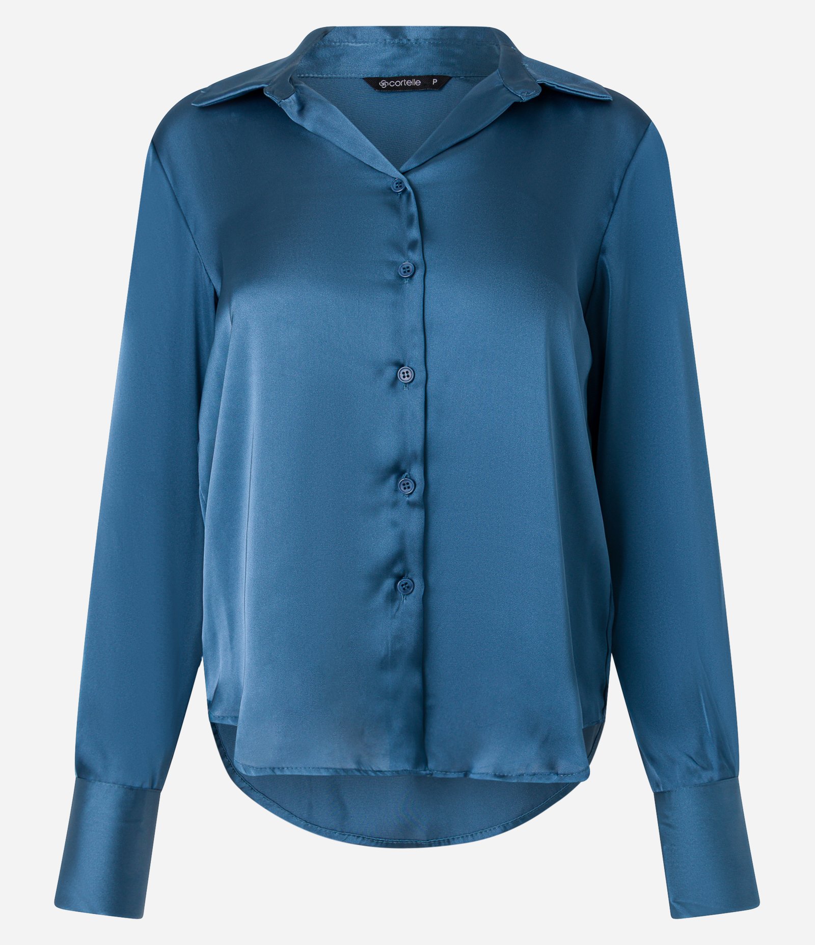 Camisa Acetinada com Caimento Leve e Manga Longa Azul 5