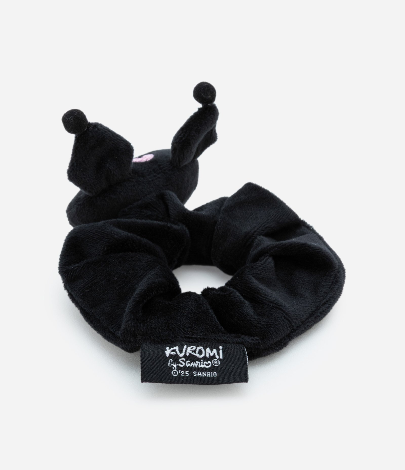 Scrunchie Infantil em Veludo com Bordado Kuromi 3D Preto 3