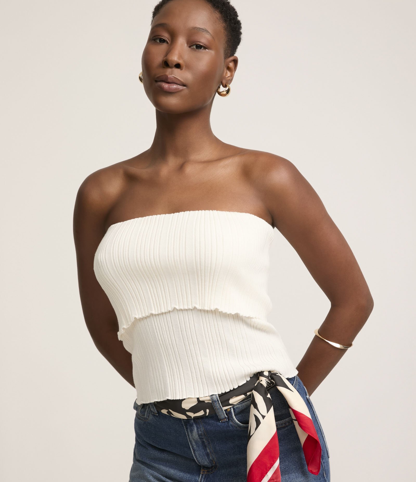 Blusa Tomara Que Caia em Tricô com Busto Dobrado Off White 1