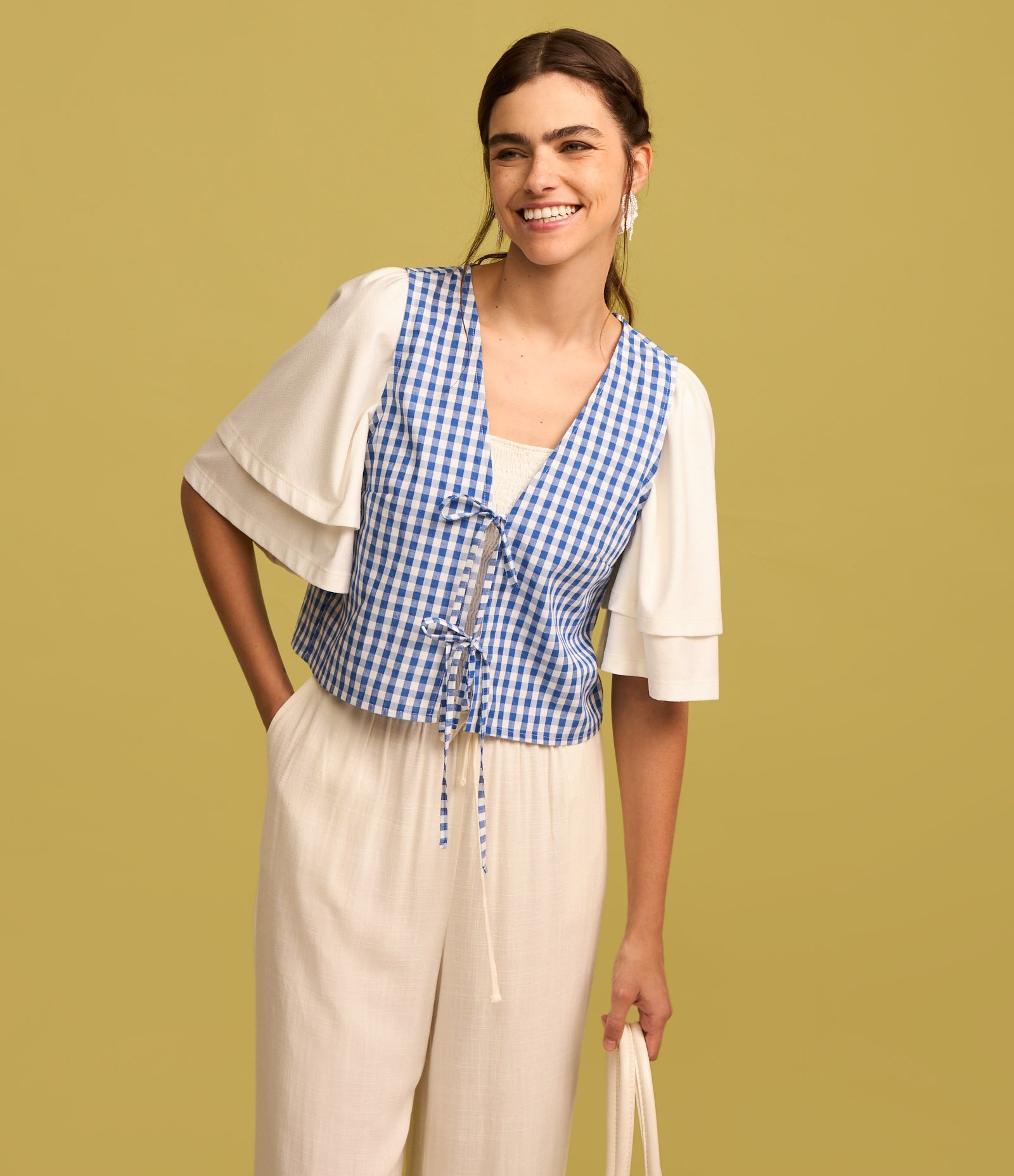 Calça Fluída em Viscose e Linho com Amarração no Cós Off White 2