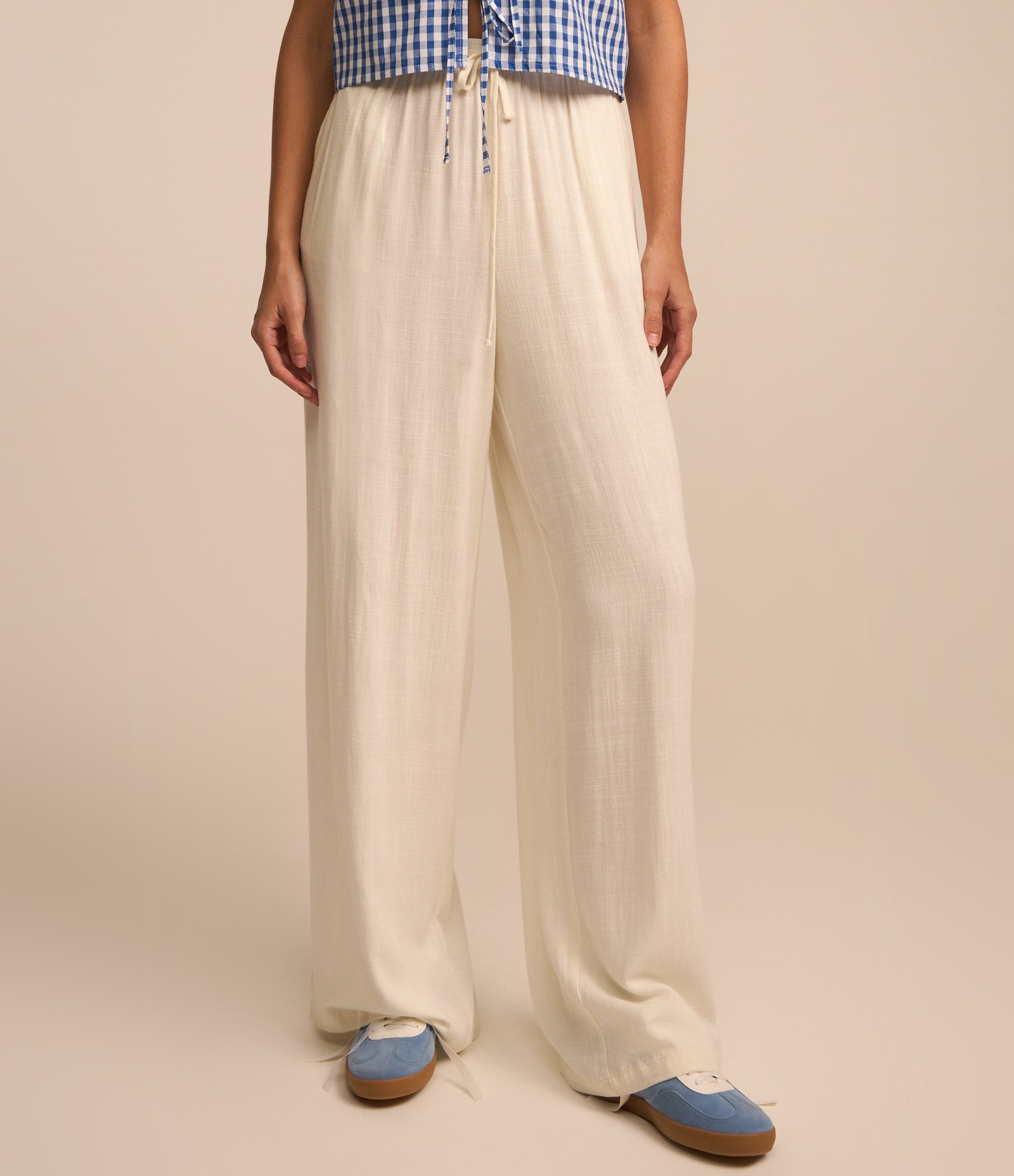 Calça Fluída em Viscose e Linho com Amarração no Cós Off White 3