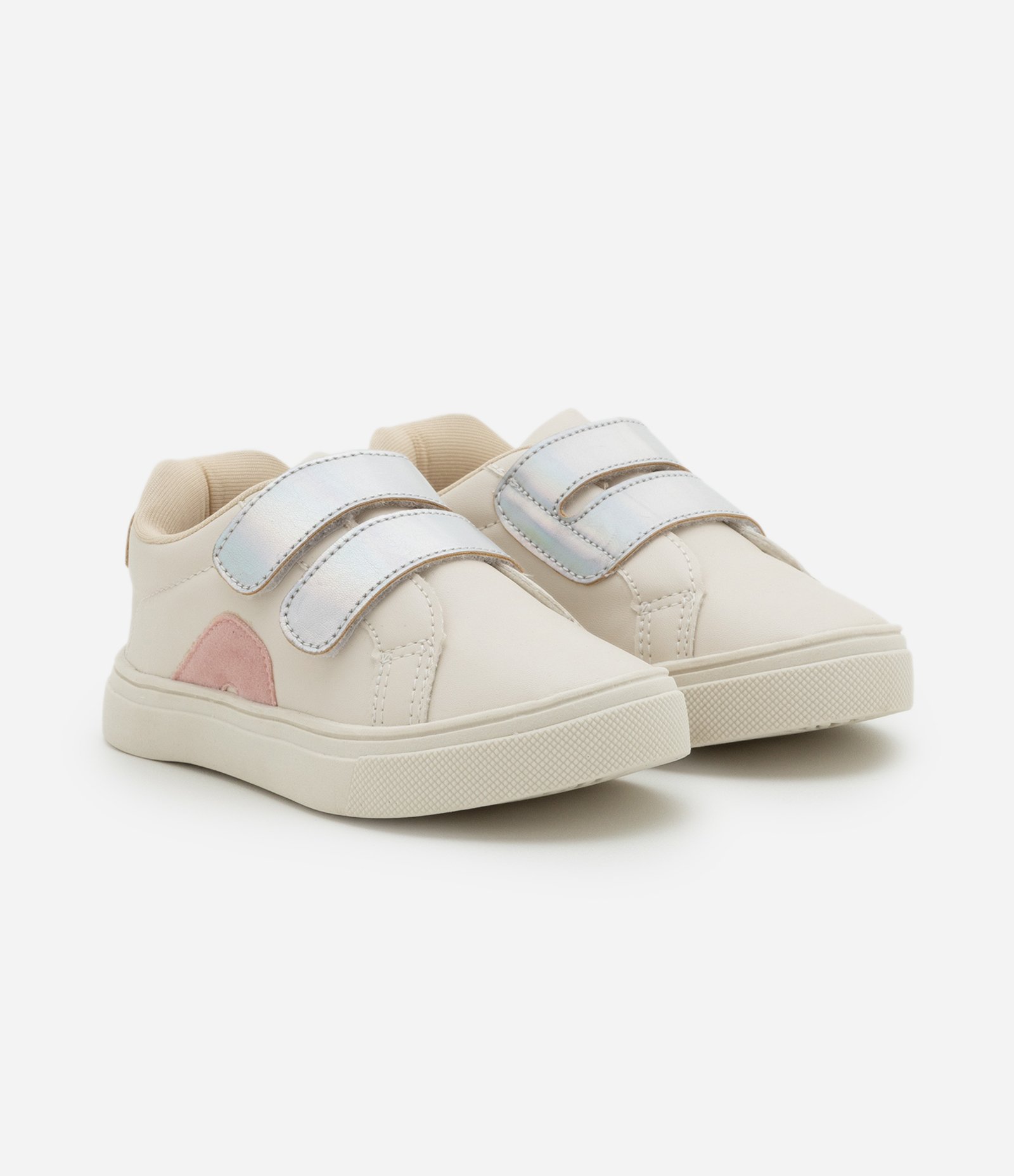 Tênis Infantil com Recorte Contrastante e Dois Velcros - Tam 22 ao 29 Off White 1