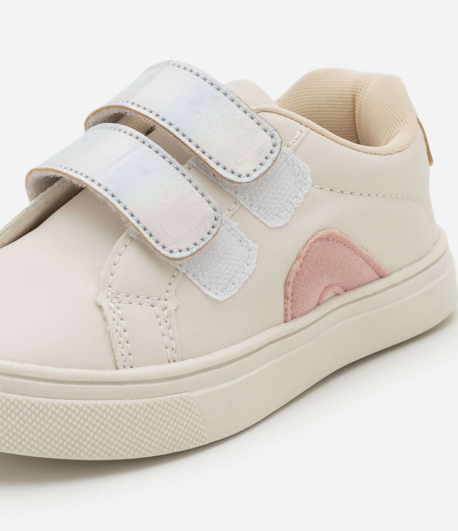 Tênis Infantil com Recorte Contrastante e Dois Velcros - Tam 22 ao 29 Off White 4