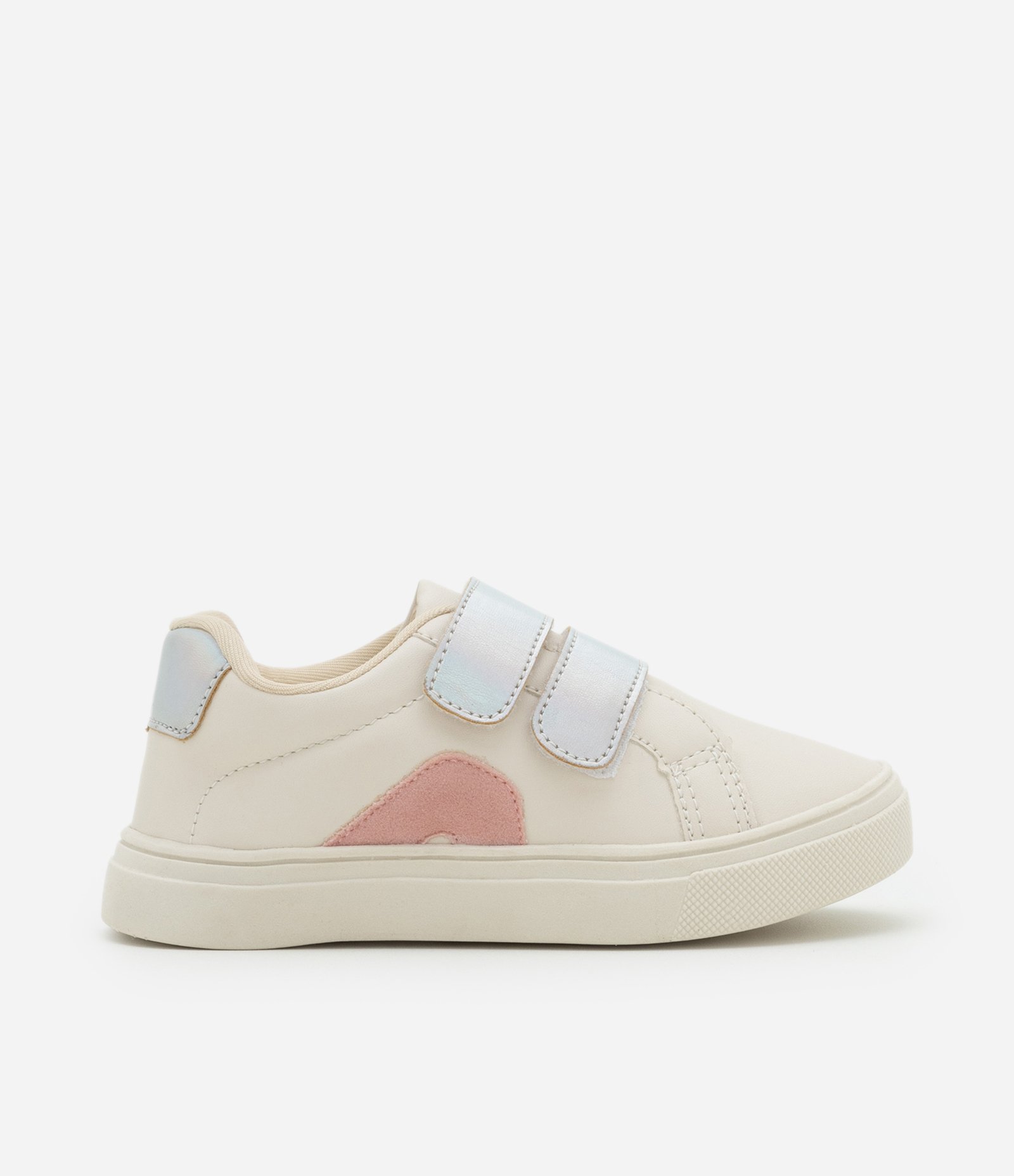 Tênis Infantil com Recorte Contrastante e Dois Velcros - Tam 22 ao 29 Off White 5