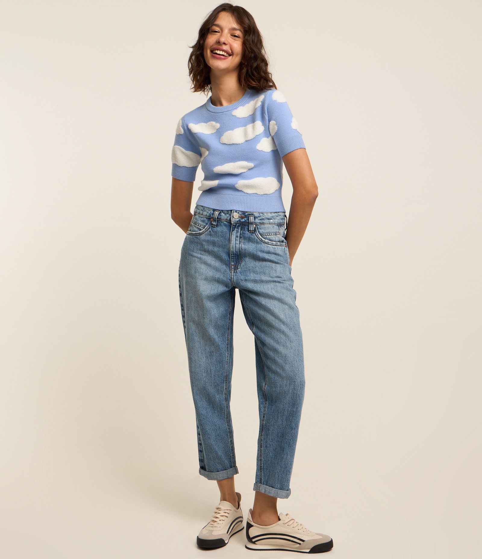 Blusa em Tricô com Nuvens Atoalhadas Azul 2