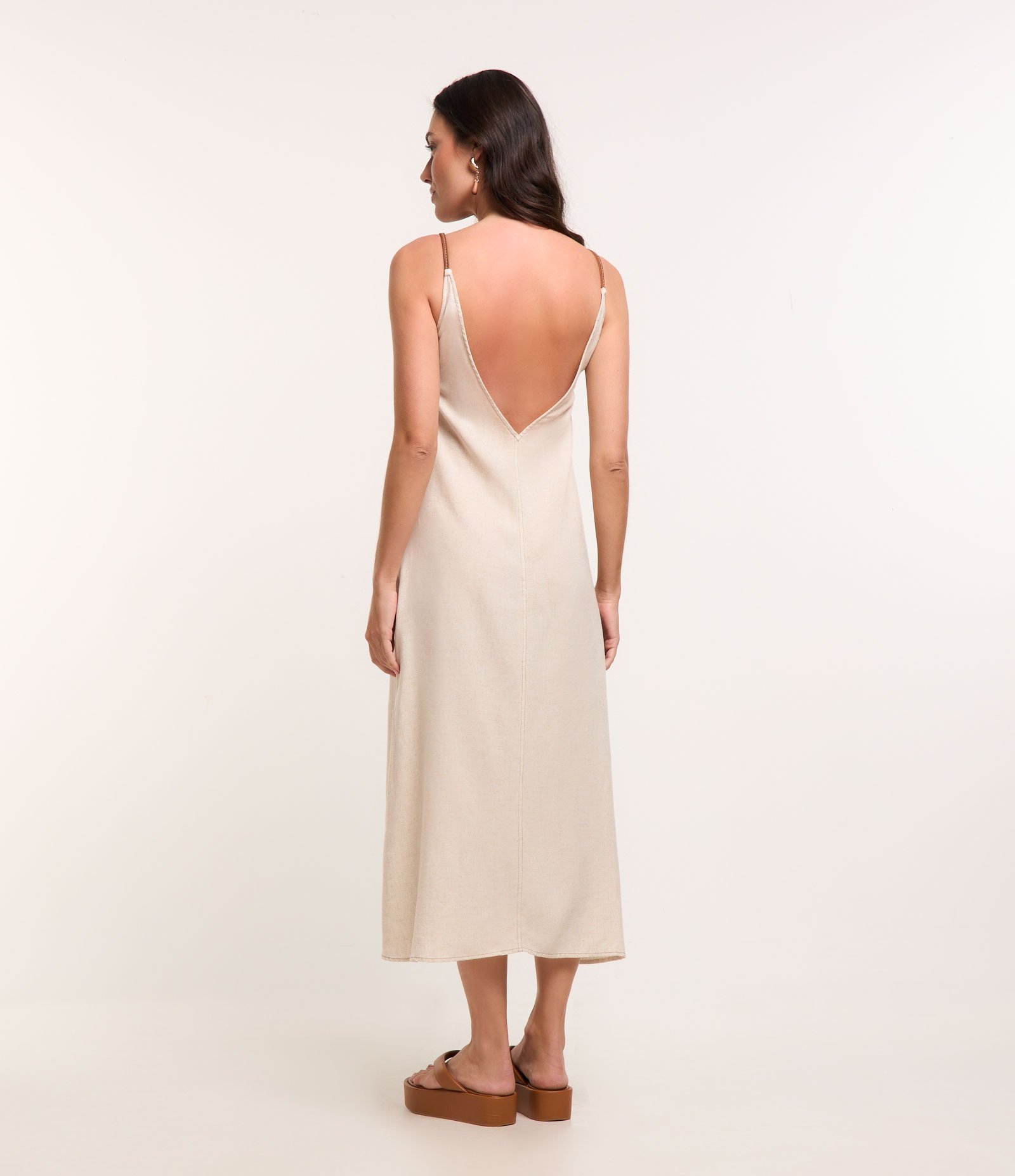 Saída de Praia Vestido em Viscose com Decotes Profundos Off White 2