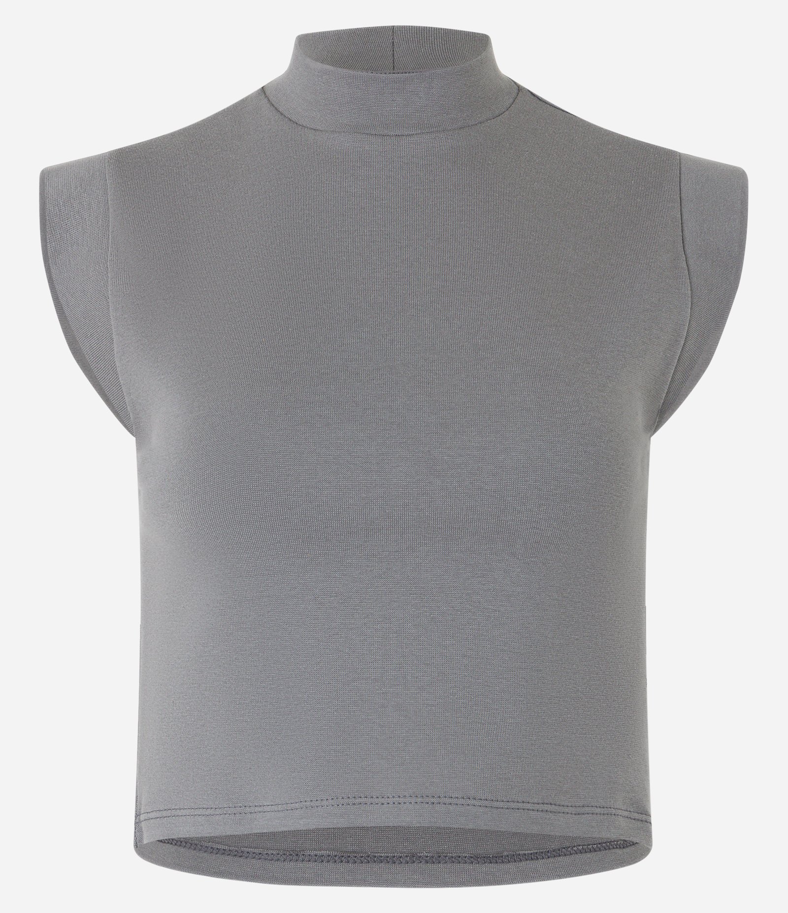 Blusa Regata Cropped em Ribana com Golinha Alta Cinza 4