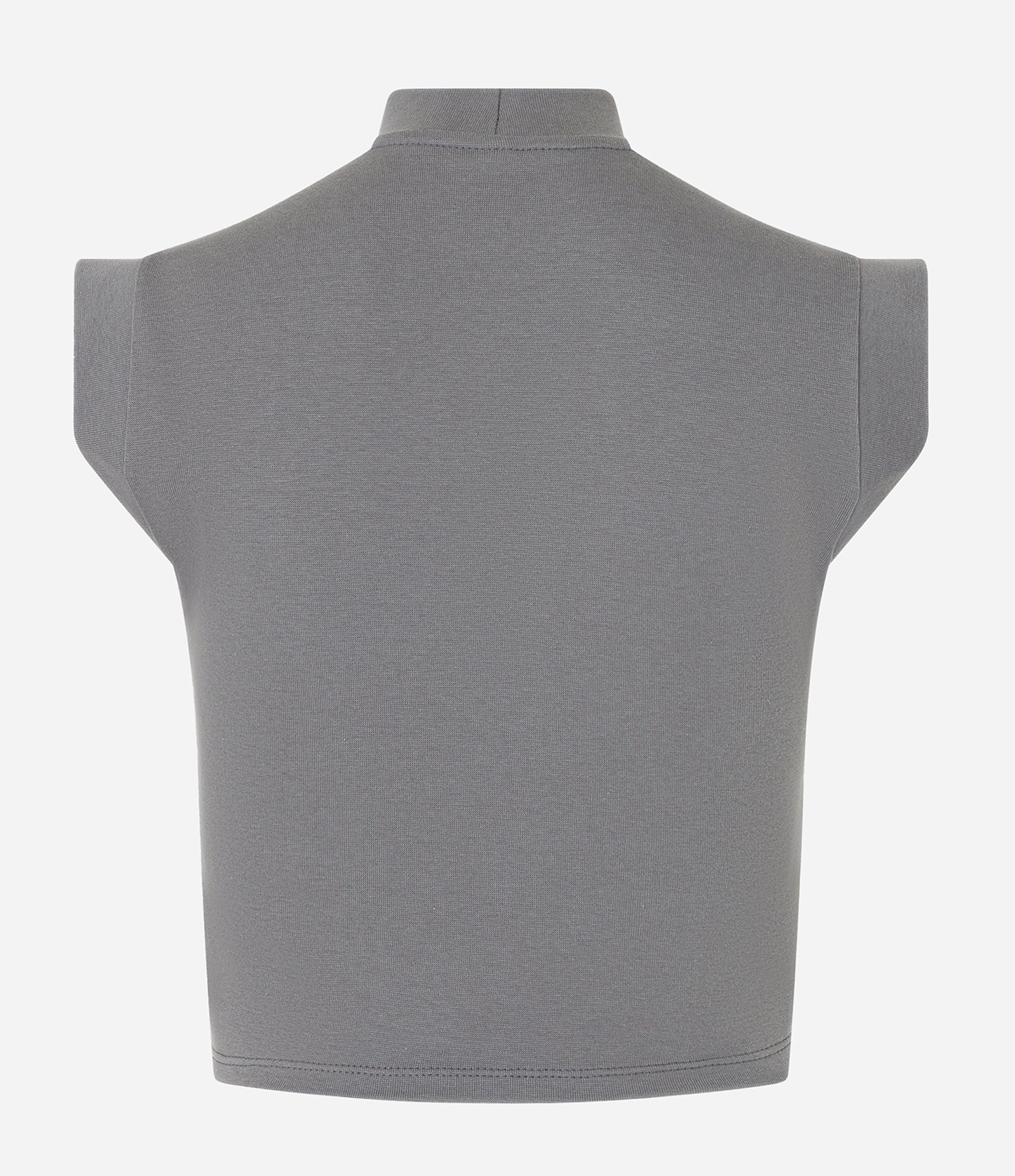 Blusa Regata Cropped em Ribana com Golinha Alta Cinza 5