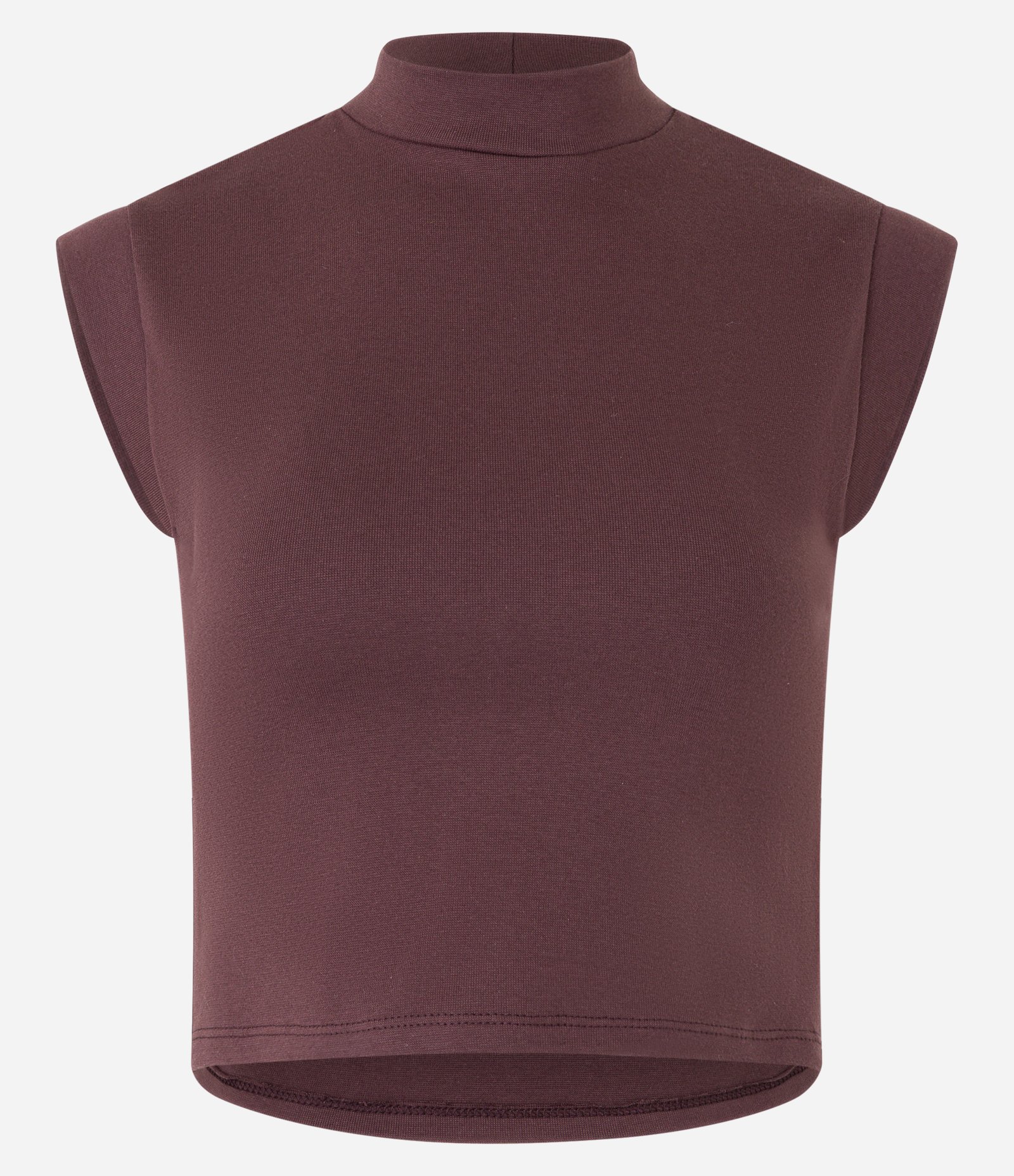 Blusa Regata Cropped em Ribana com Golinha Alta Marrom 4