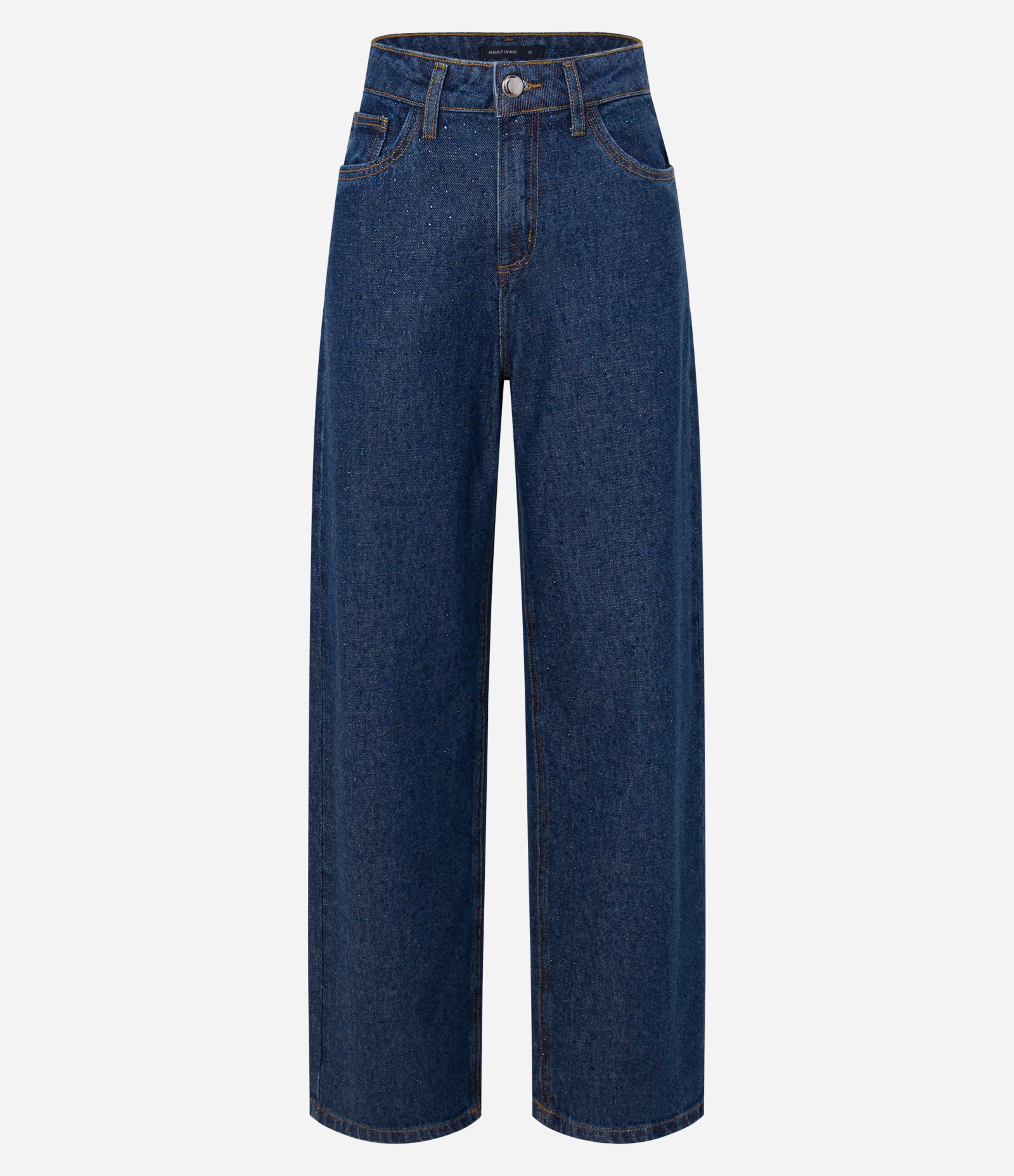 Calça Reta em Jeans com Brilhos Aplicados Azul 4