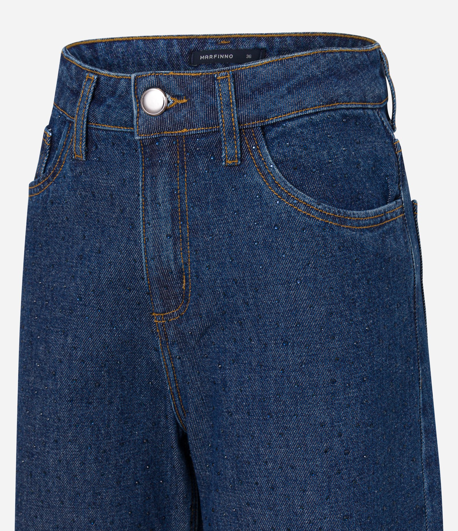 Calça Reta em Jeans com Brilhos Aplicados Azul 5