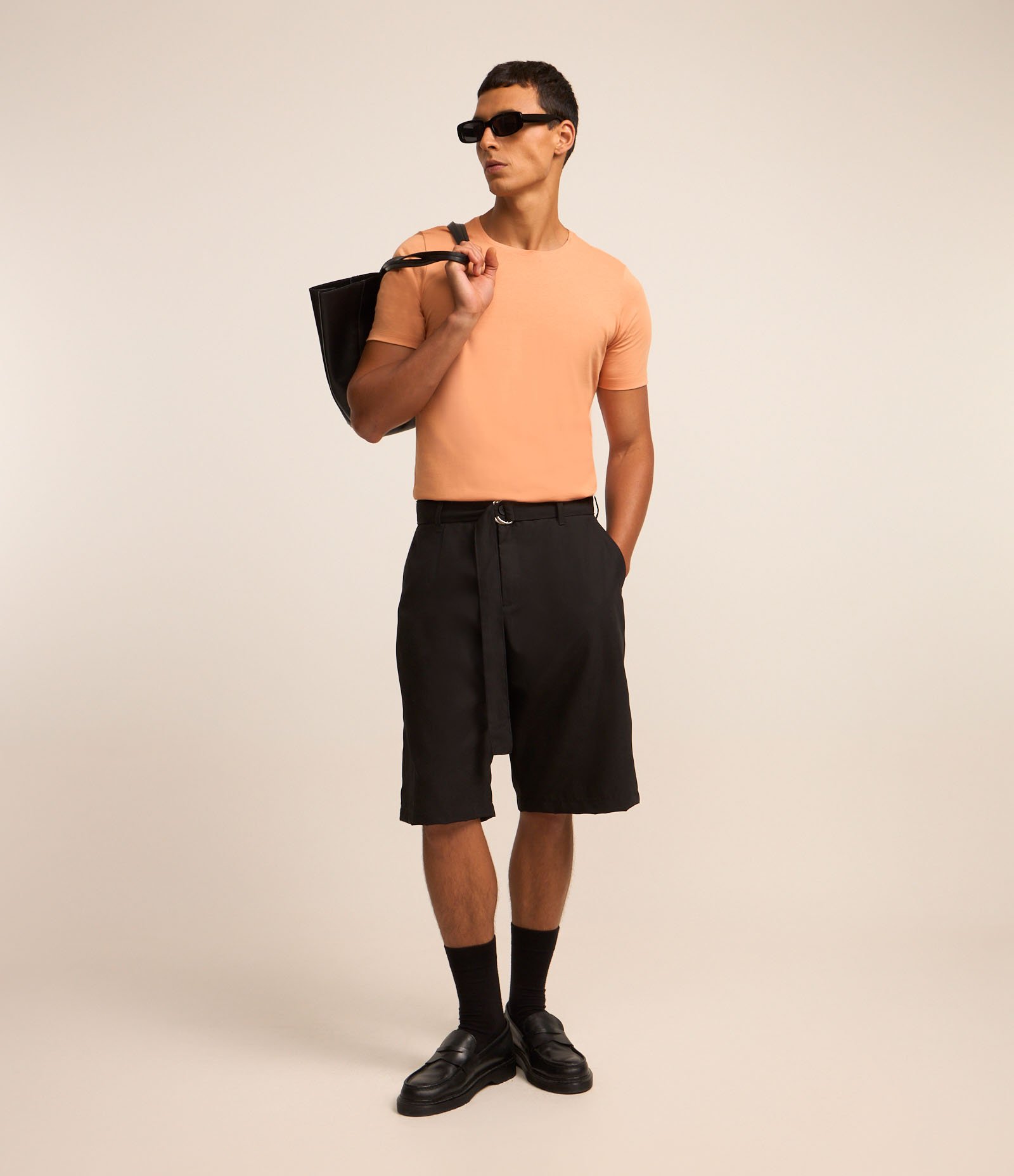 Camiseta Slim Básica em Algodão Peruano com Gola Redonda Laranja Claro 2