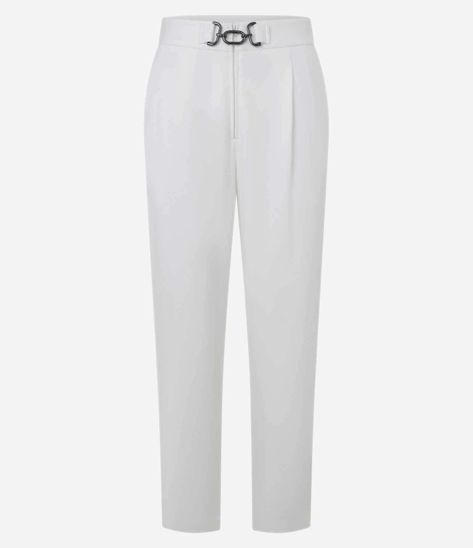 Calça Reta Cintura Alta com Fivela em Ponto Roma Branco 6