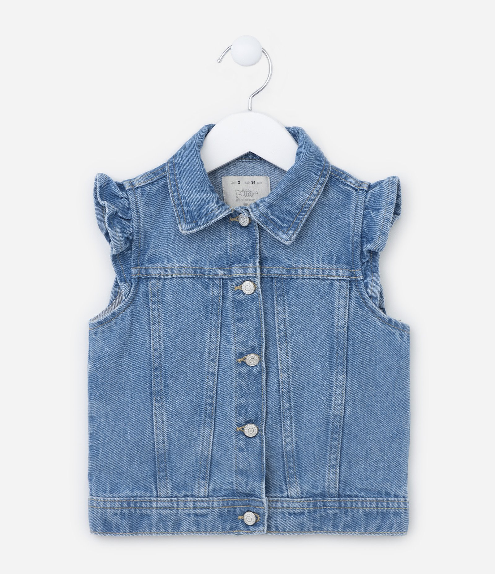 Colete Infantil em Jeans com Babados nas Cavas - Tam 1 a 5 Anos Azul 1