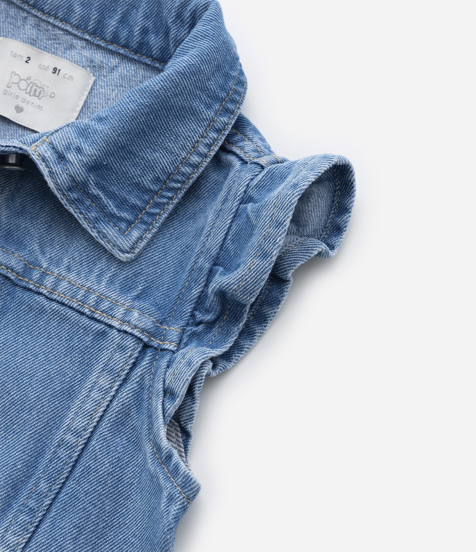 Colete Infantil em Jeans com Babados nas Cavas - Tam 1 a 5 Anos Azul 4