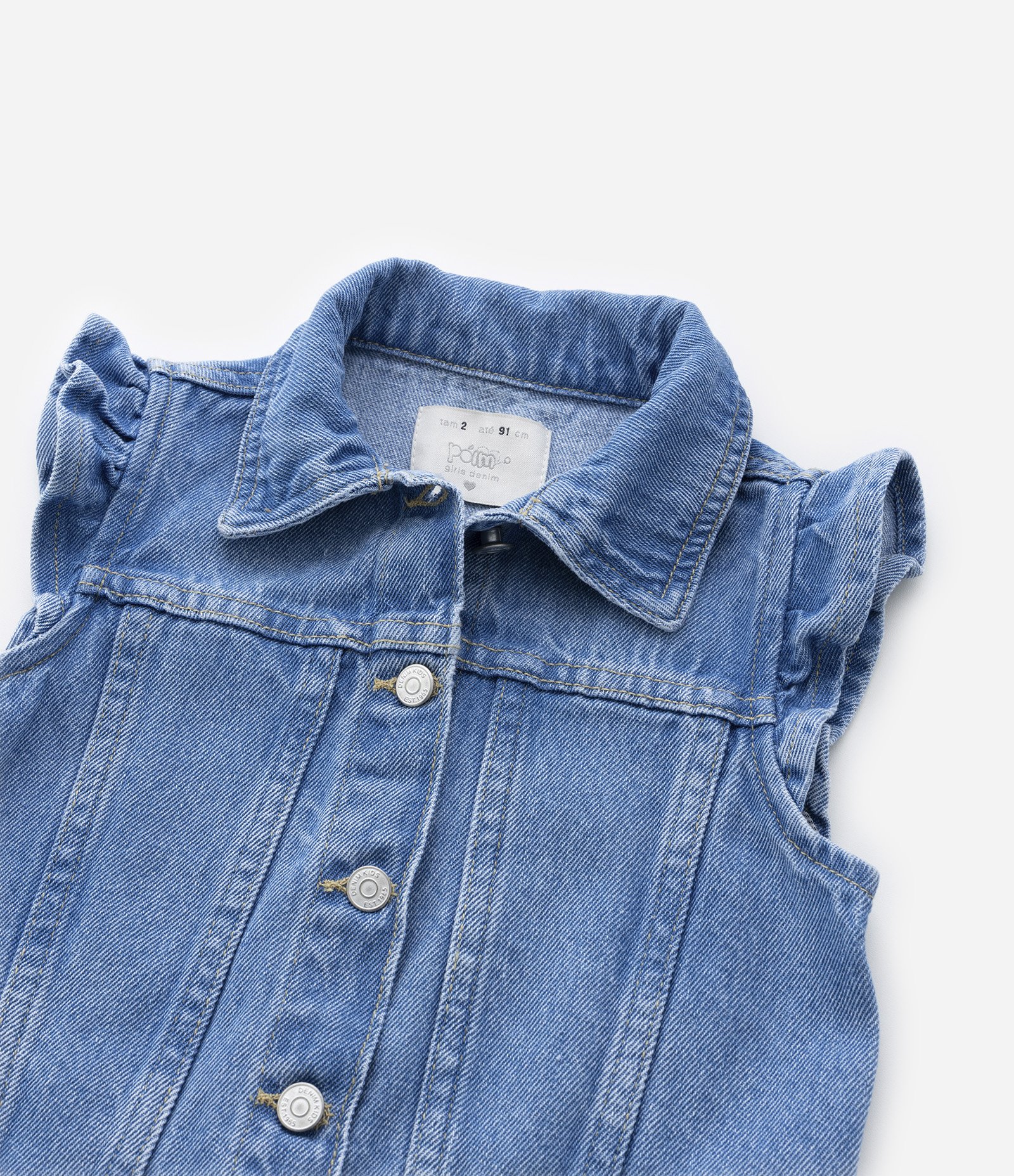 Colete Infantil em Jeans com Babados nas Cavas - Tam 1 a 5 Anos Azul 5